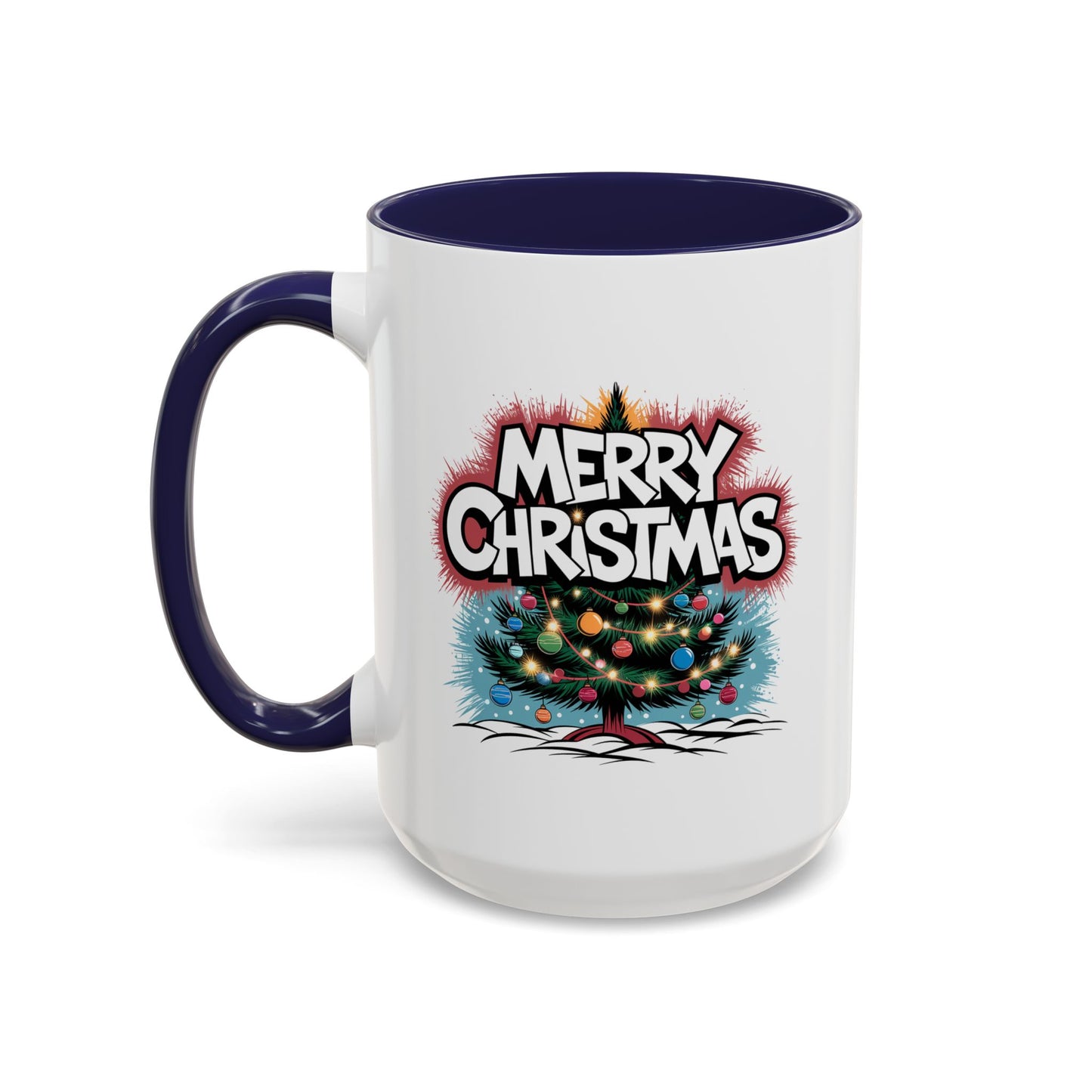 Christmas Mug - Merry Christmas White & Red Text Tree Lights
