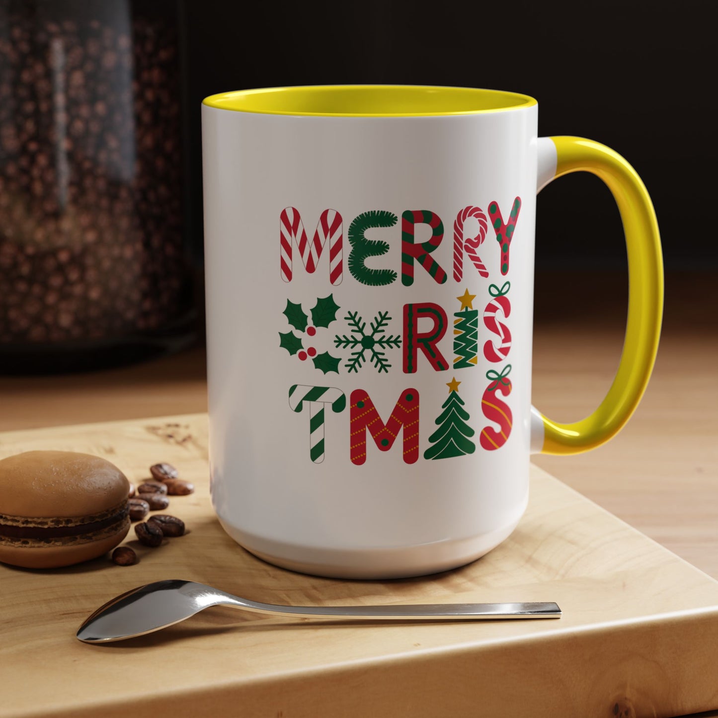 Christmas Mug - Merry Christmas Red Green & Gold Decorative Text