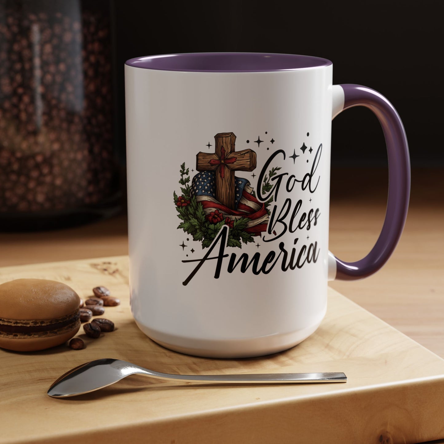 4th of July Mug - God Bless America Cross Flag