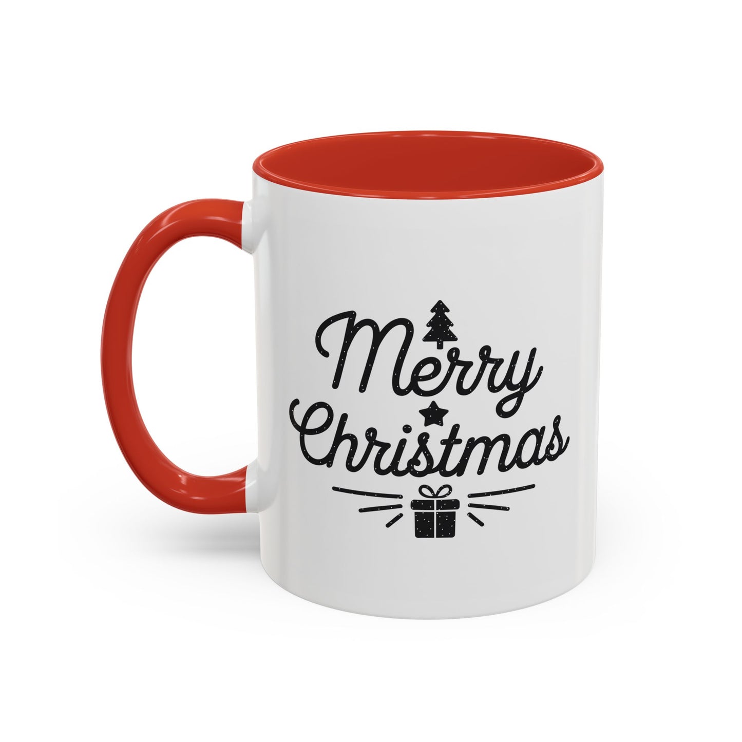 Christmas Mug - Merry Christmas Black Text Tree Star Present
