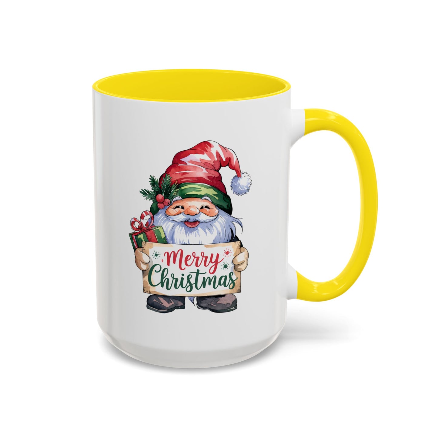Christmas Mug - Merry Christmas Red & Green Text Gnome Present