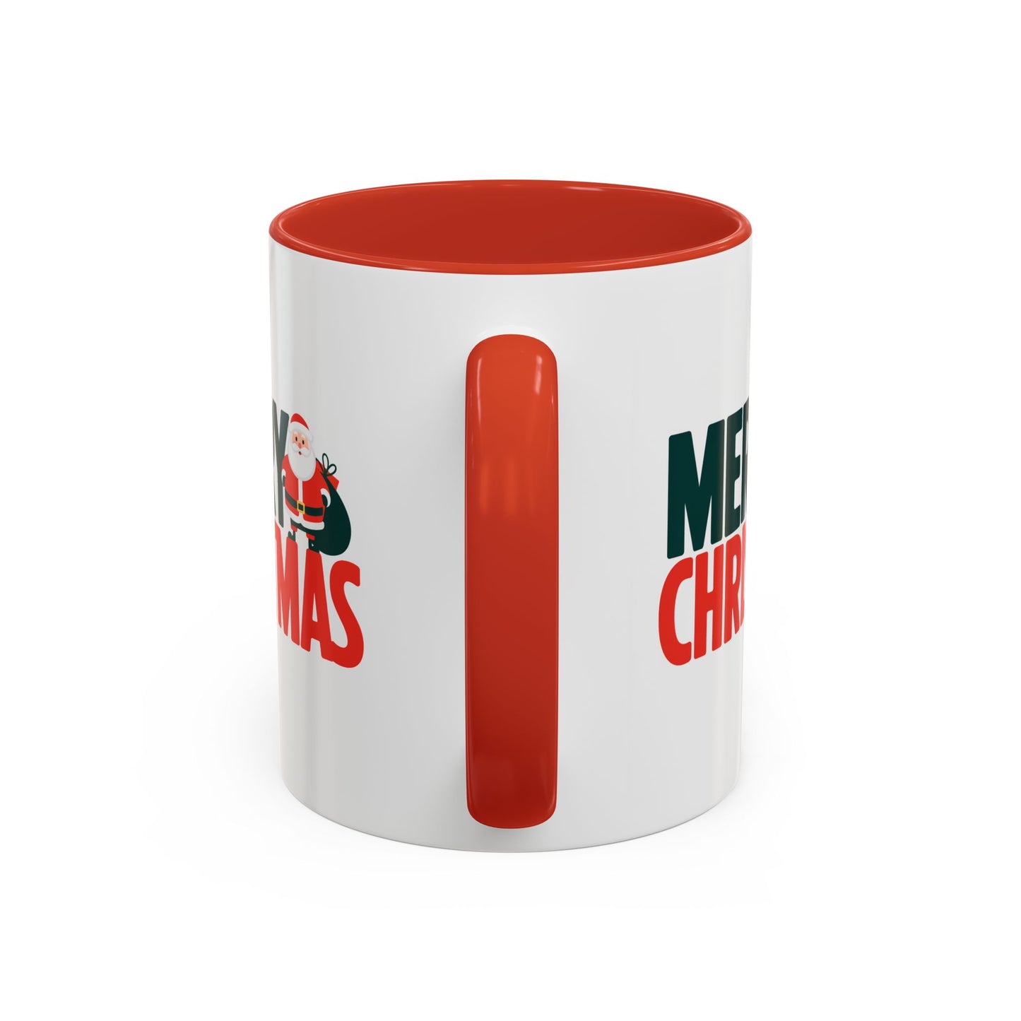 Christmas Mug - Merry Christmas Green & Red Text Santa Bag