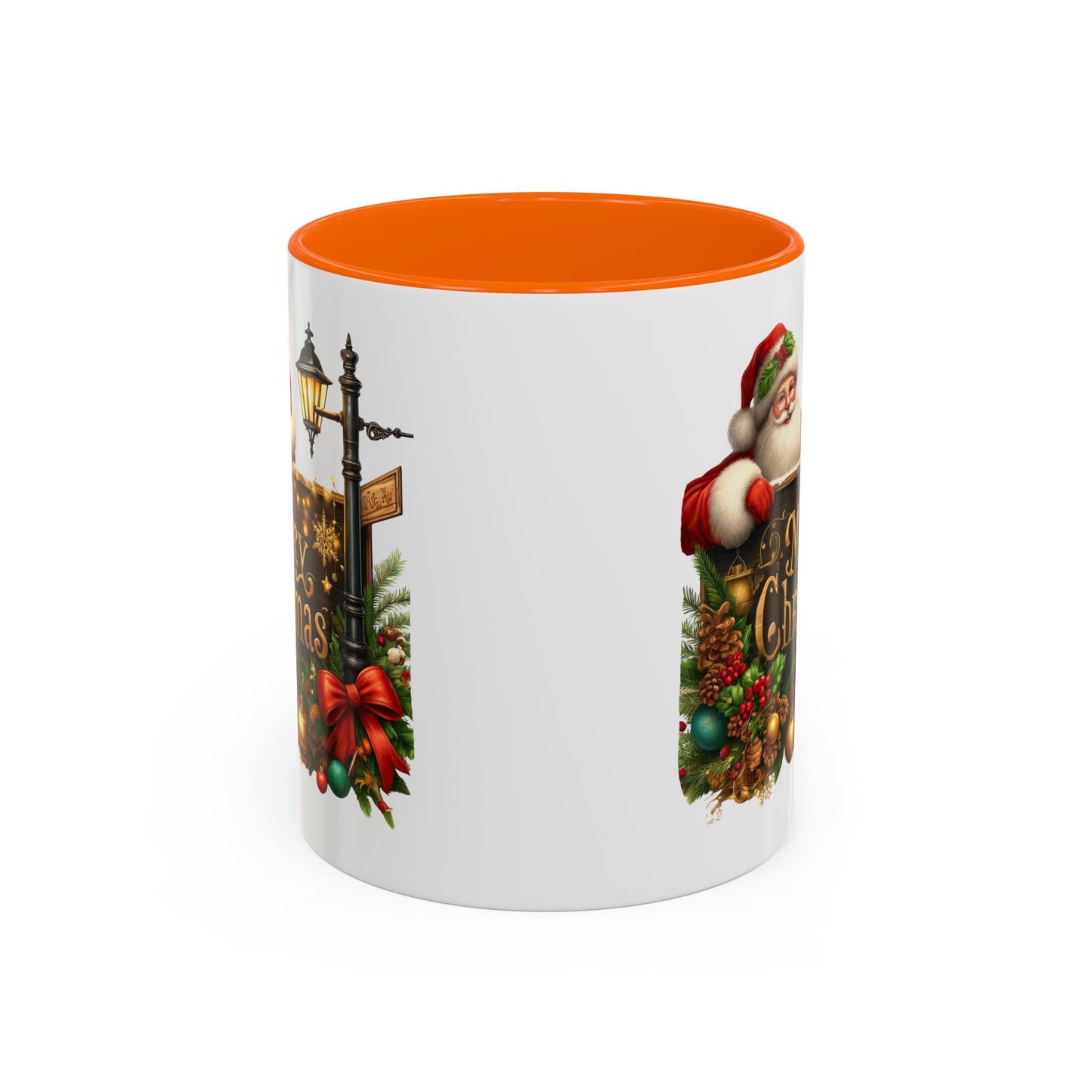 Christmas Mug - Merry Christmas Gold Text Santa Point Ornaments