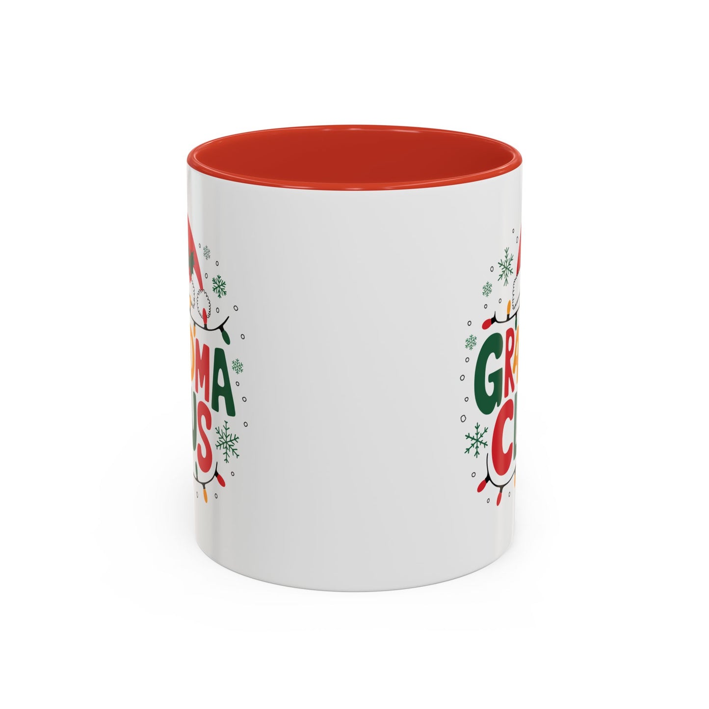Christmas Mug - Grandma Claus Green Yellow & Red Text Hat Lights Stars