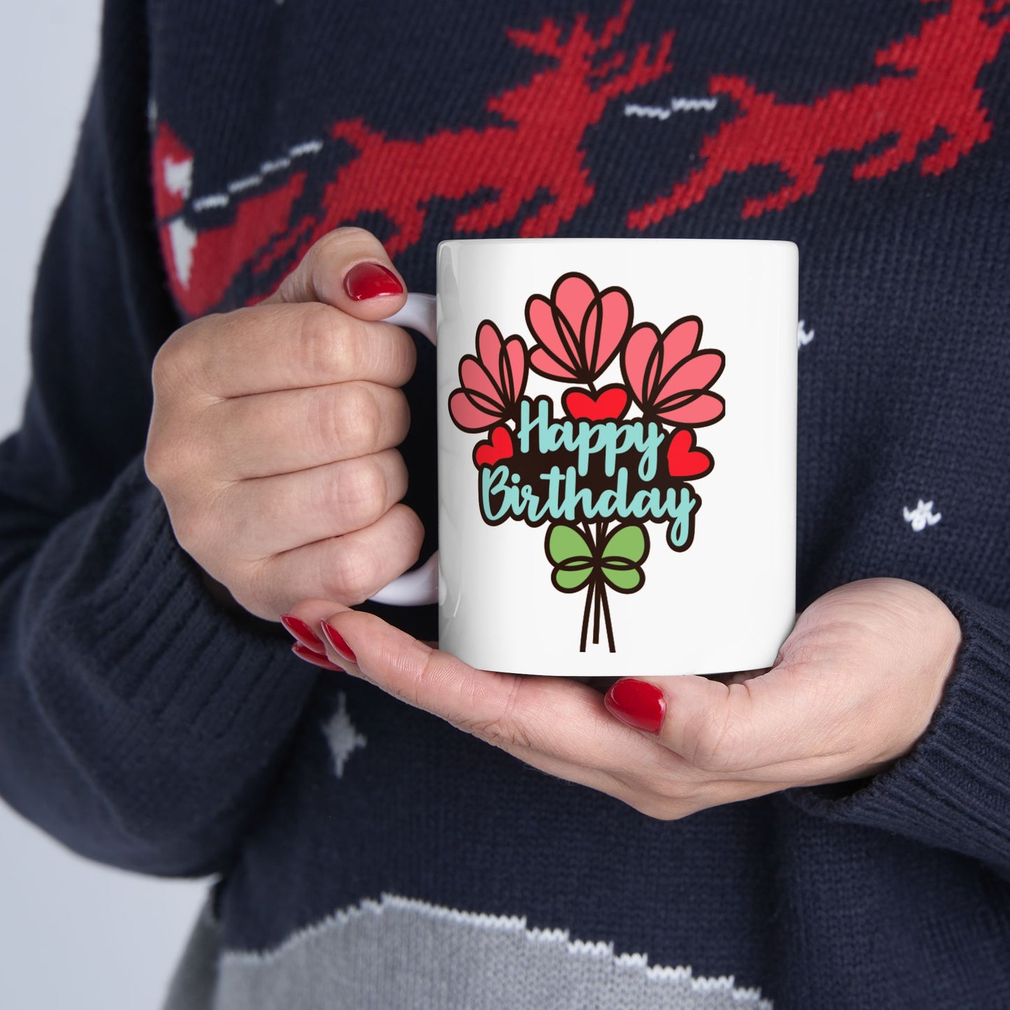 Birthday Mug - Flower Bouquet Hearts