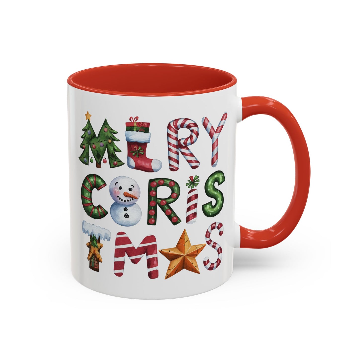 Christmas Mug - Merry Christmas Green Red & Gold Patterned Text
