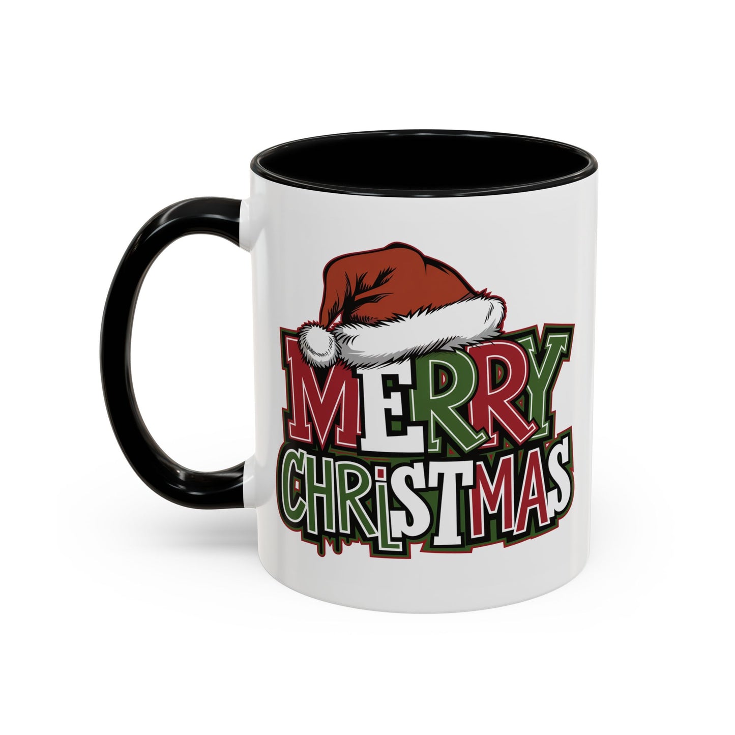 Christmas Mug - Merry Christmas Red Green & White Graffiti Hat