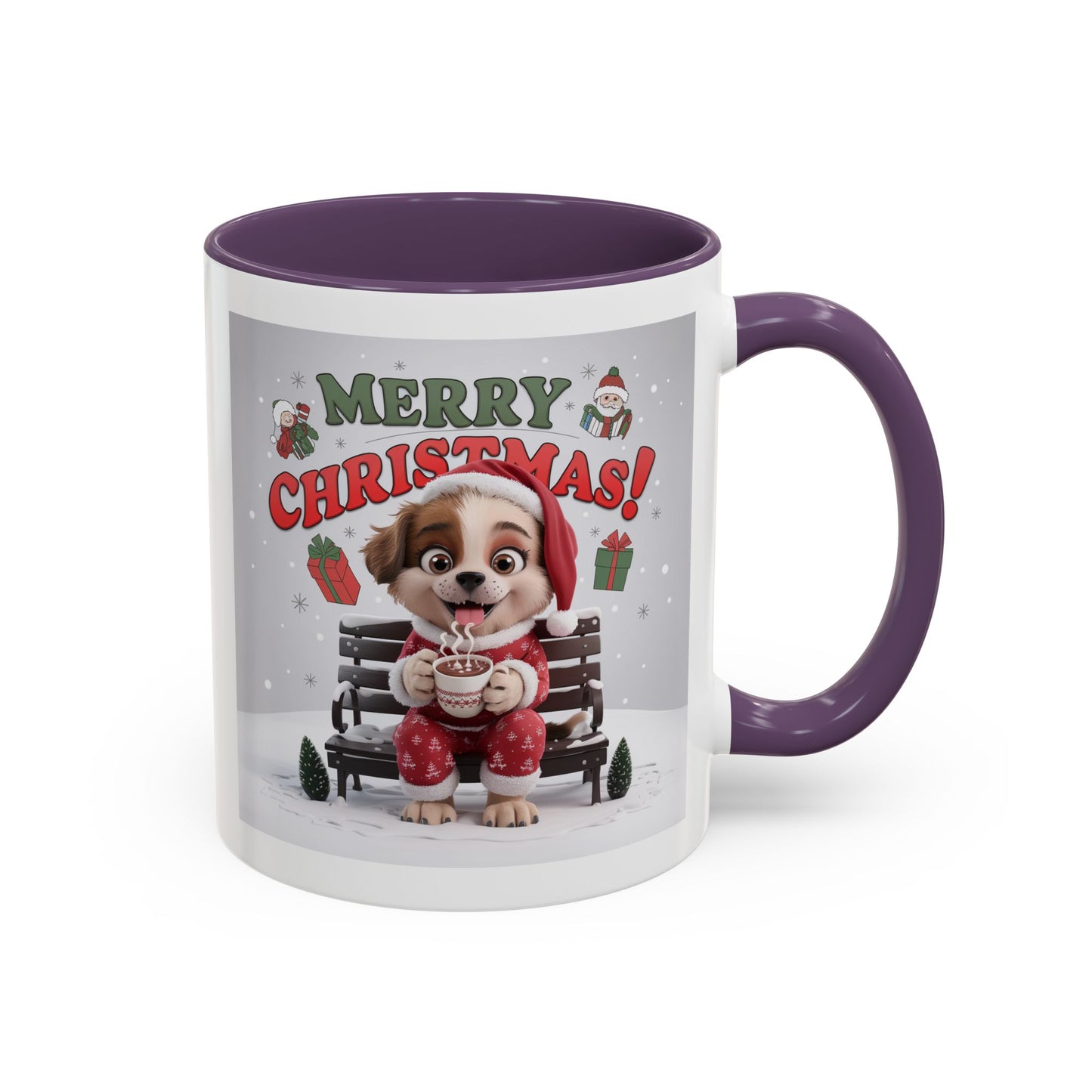 Christmas Mug - Merry Christmas Red Text Puppy Red Top