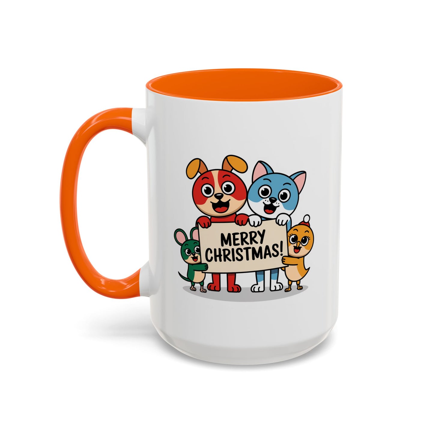 Christmas Mug - Merry Christmas Black Text Mouse Dog Cat Bird