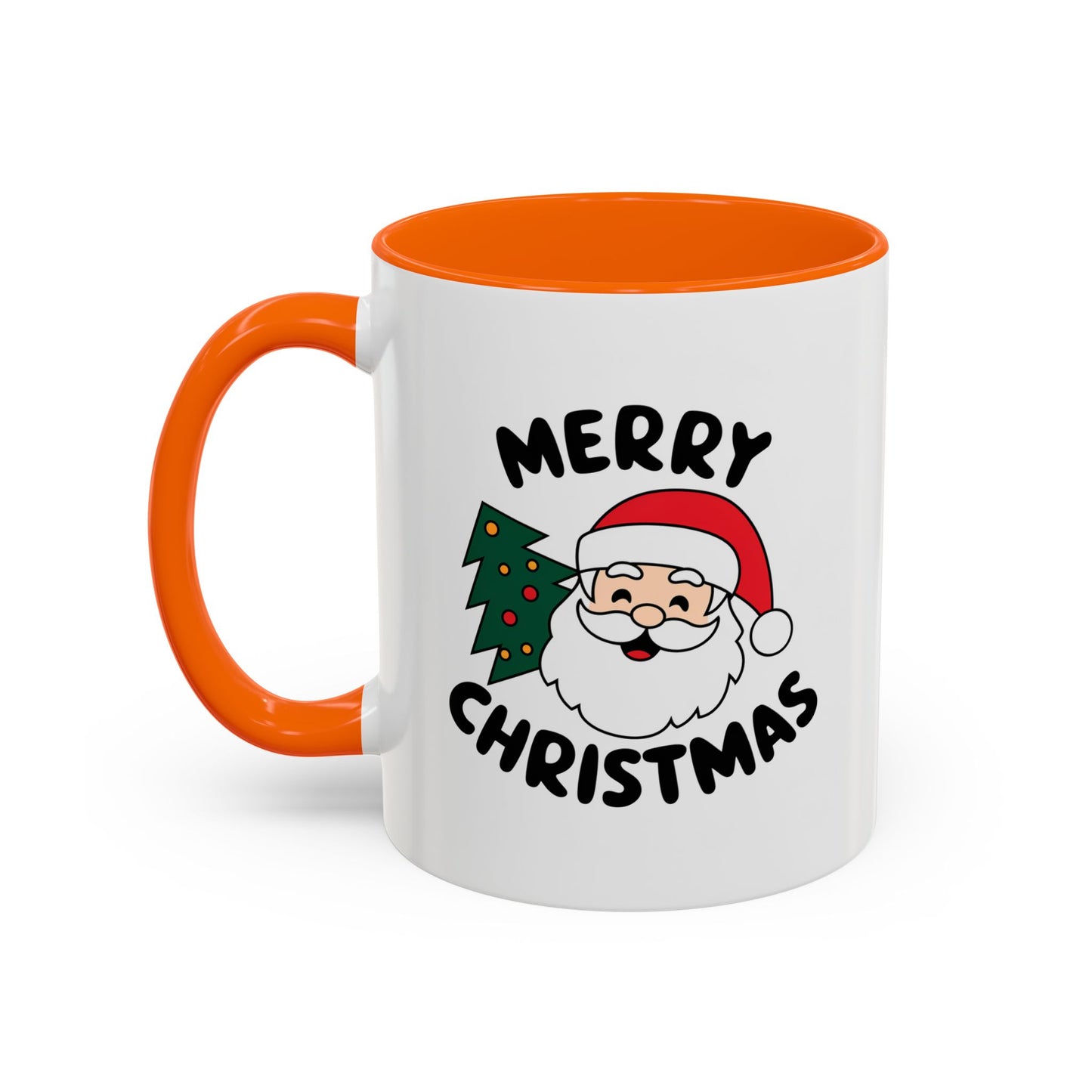 Christmas Mug - Merry Christmas Black Text Santa Tree