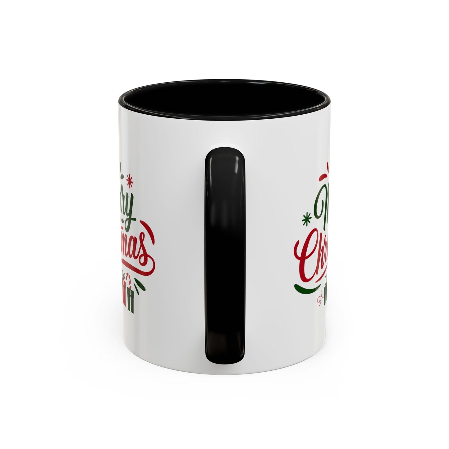 Christmas Mug - Merry Christmas Green & Red Text Tree Snowflakes Presents
