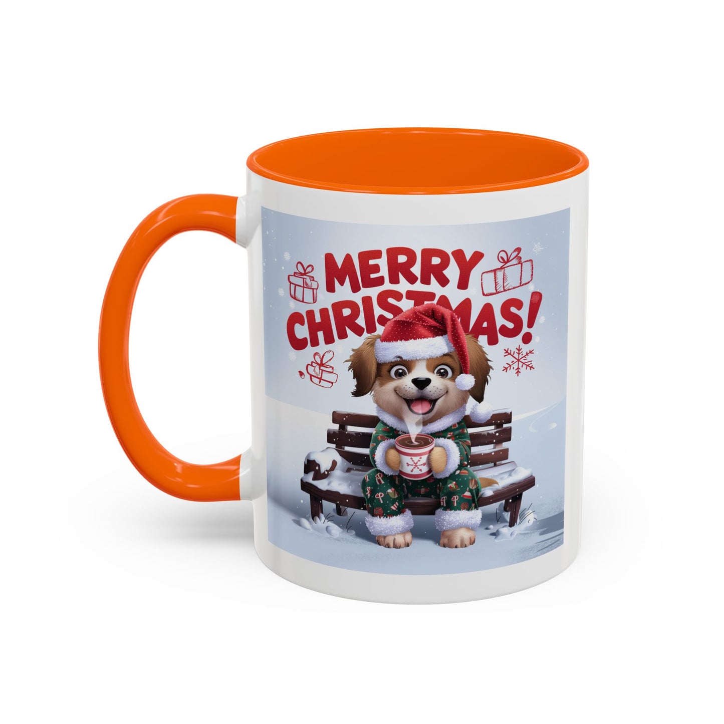 Christmas Mug - Merry Christmas Red Text Puppy Green Top 2