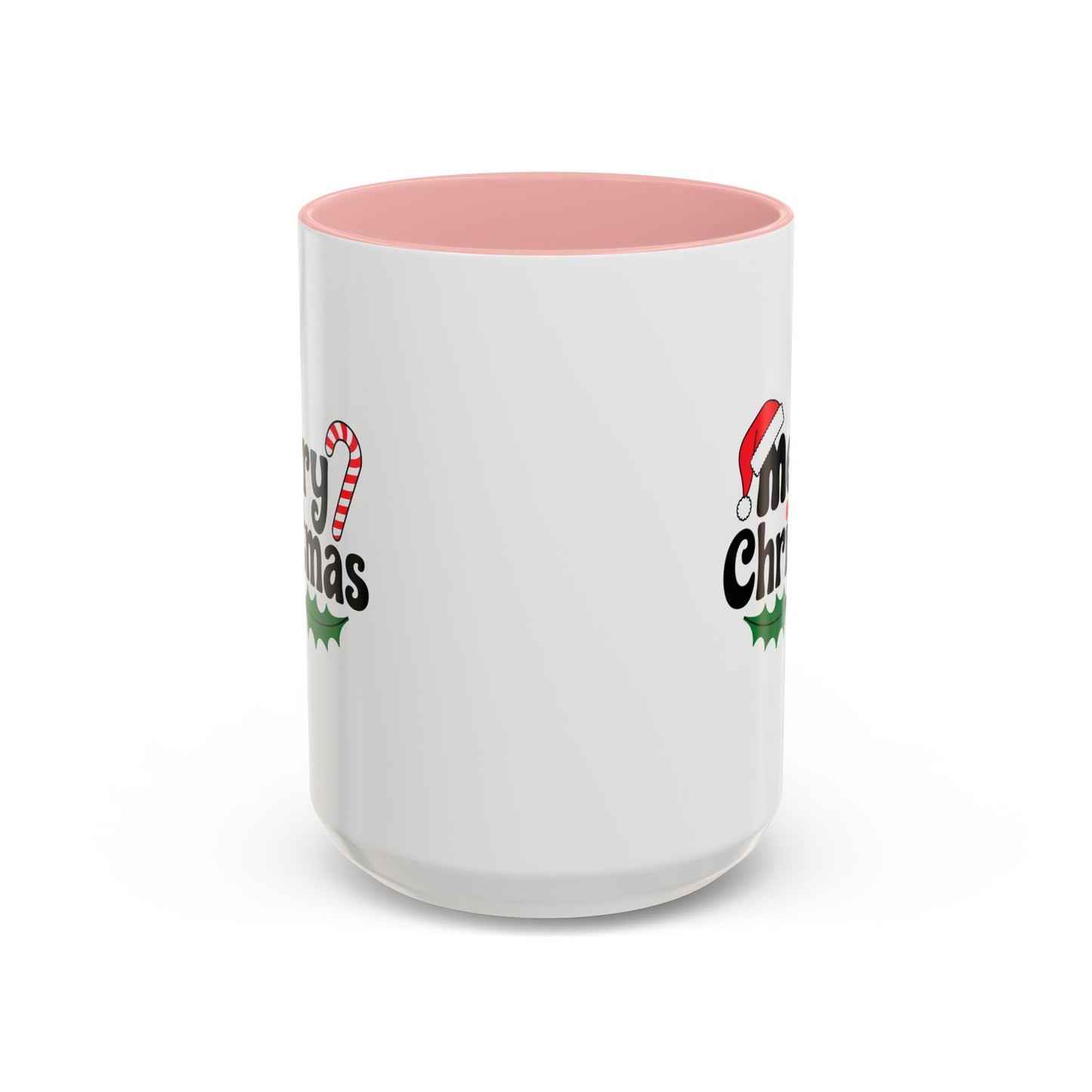 Christmas Mug - Merry Christmas Black Text Hat Candy Cane Mistletoe