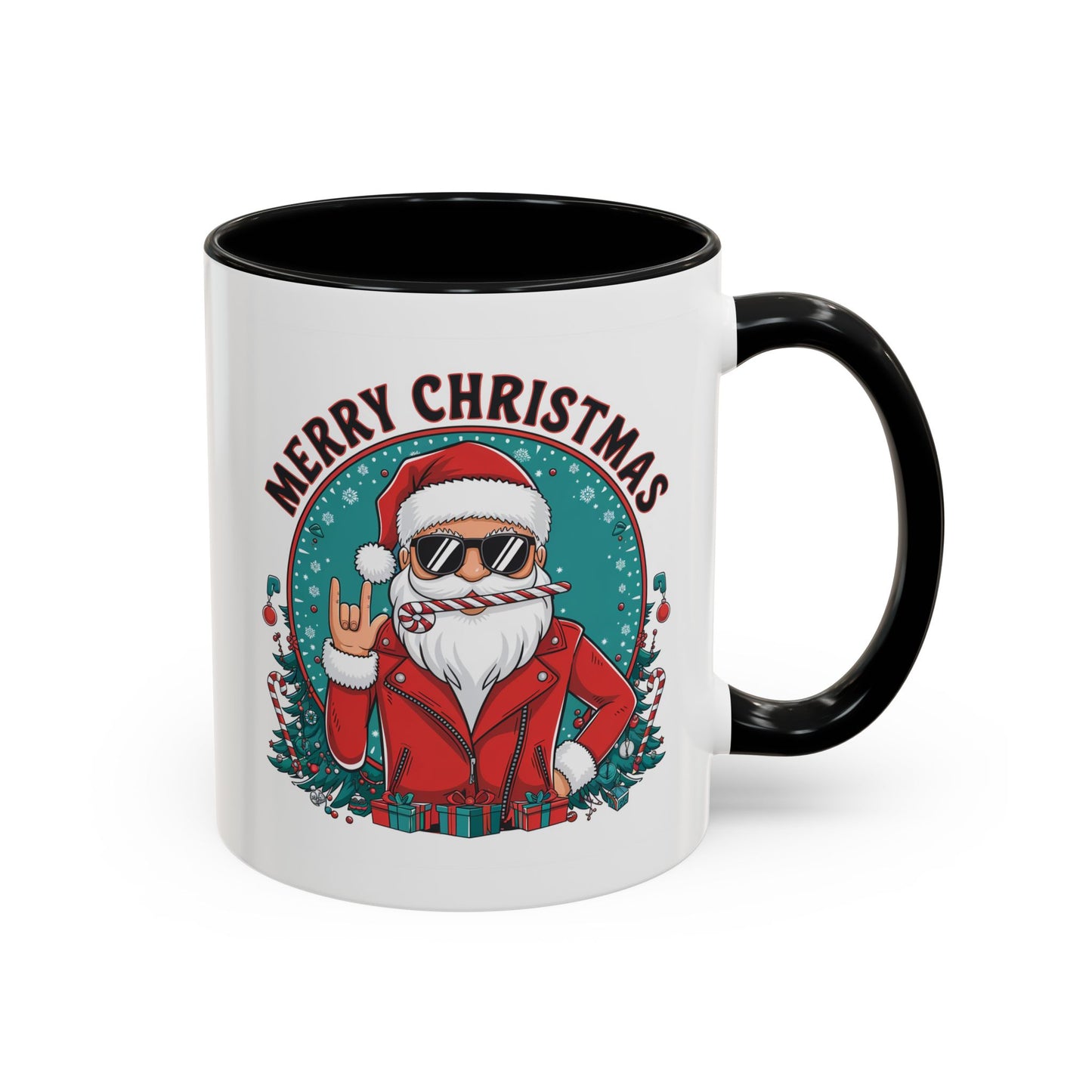 Christmas Mug - Merry Christmas Black & Red Text Cool Santa