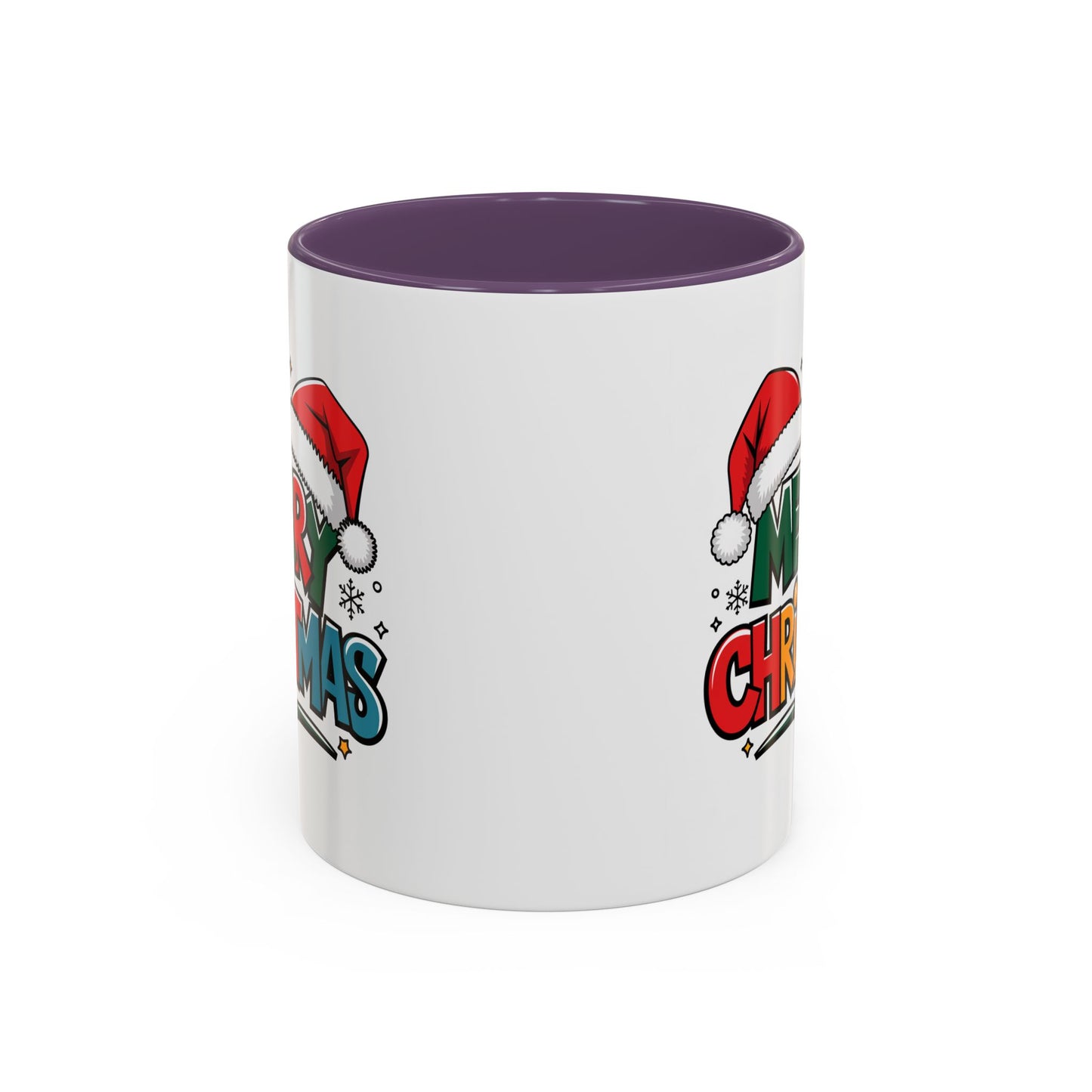 Christmas Mug - Merry Christmas Green Red Yellow and Blue Text Red Hats