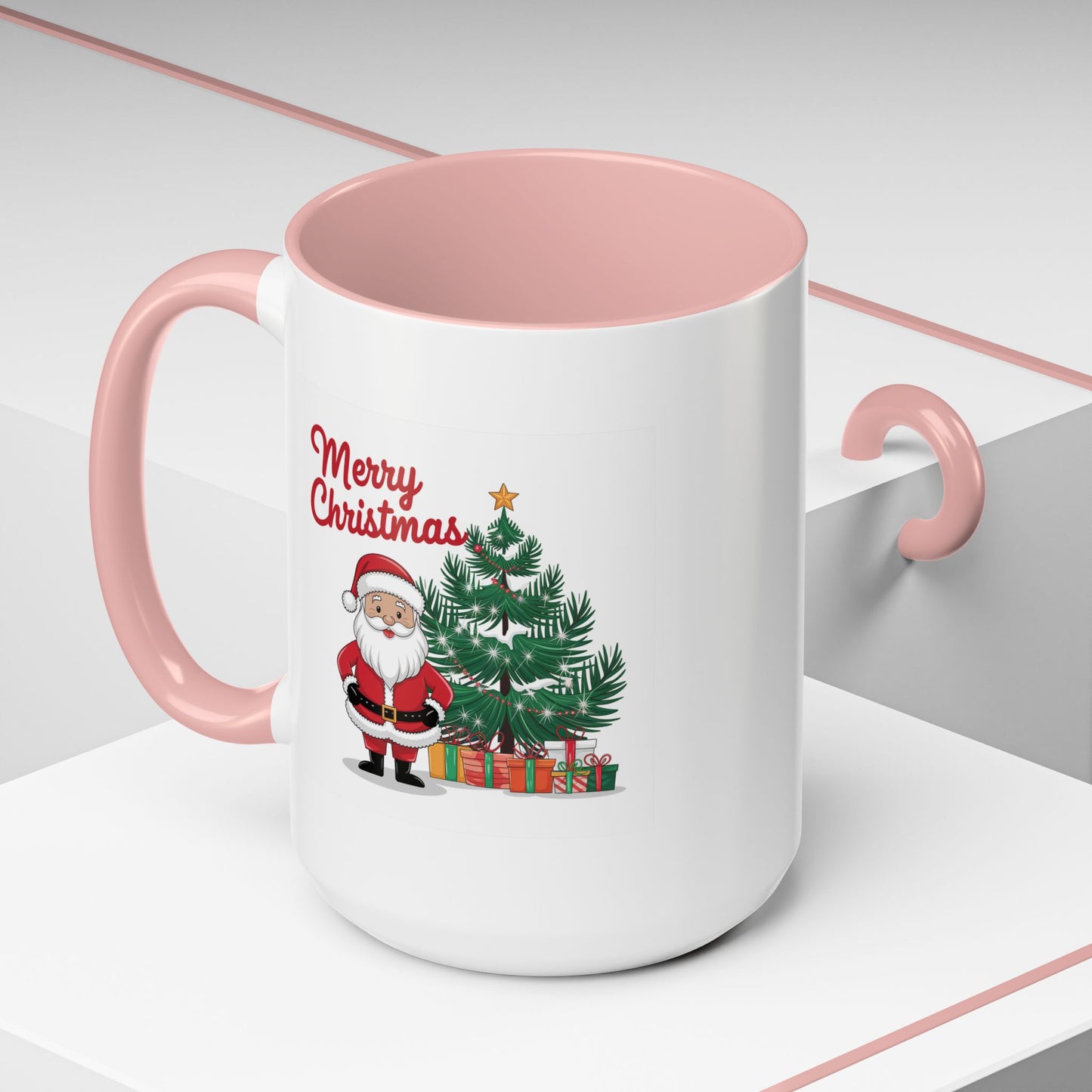 Christmas Mug - Merry Christmas Red Text Santa Tree Presents