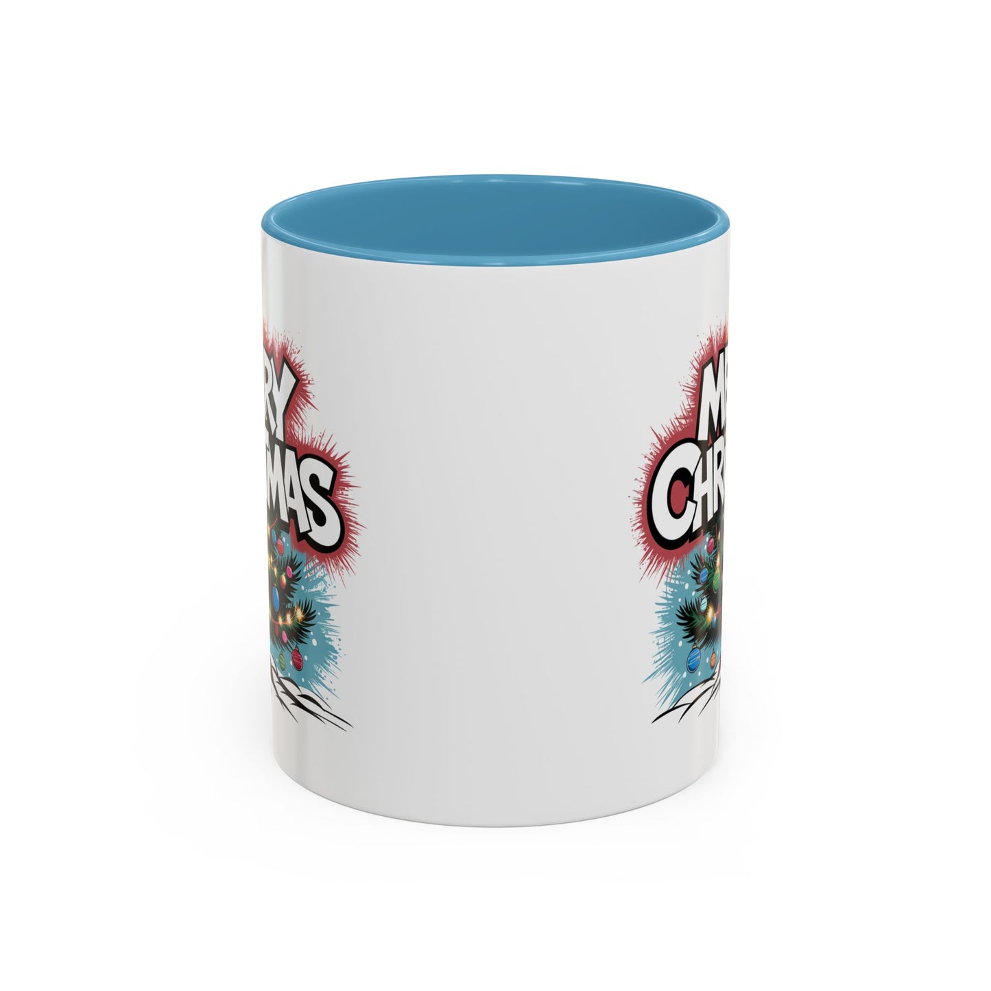 Christmas Mug - Merry Christmas White & Red Text Tree Lights
