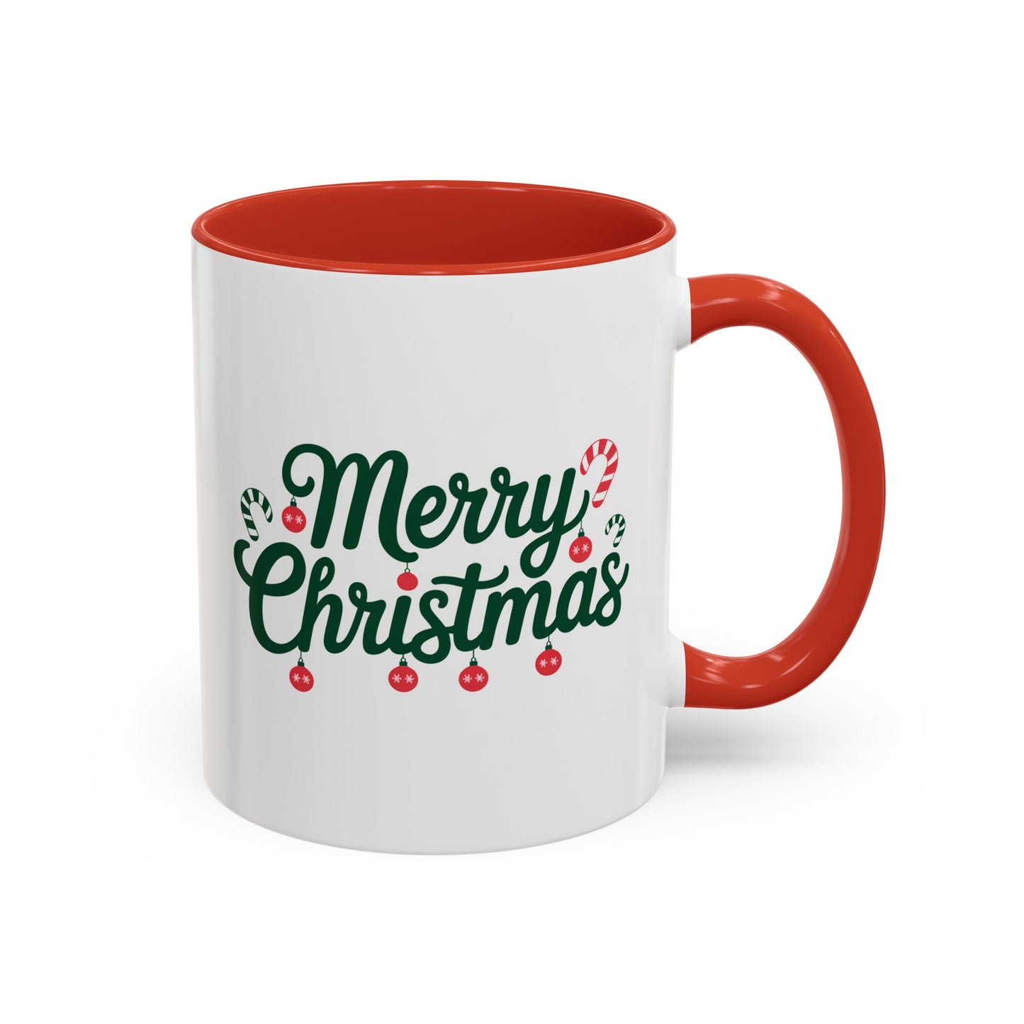 Christmas Mug - Merry Christmas Green Text Ornaments Candy Canes