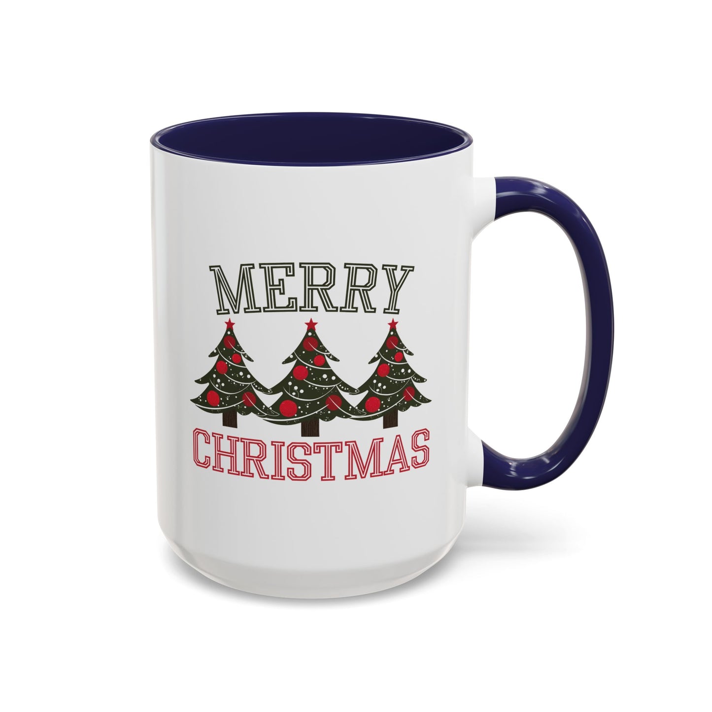 Christmas Mug - Merry Christmas Green & Red Text Decorative Trees