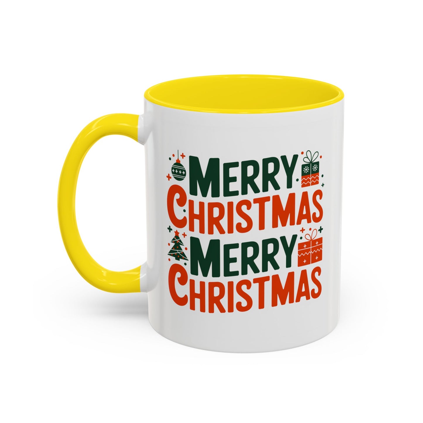 Christmas Mug - Green & Red Text Tree Presents