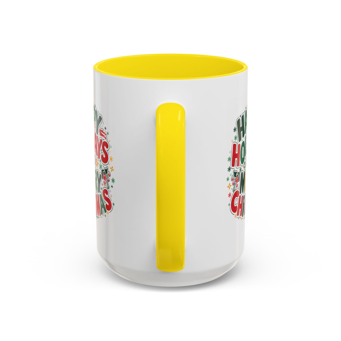Christmas Mug - Happy Holidays and Merry Christmas Blue Green Yellow Red Text