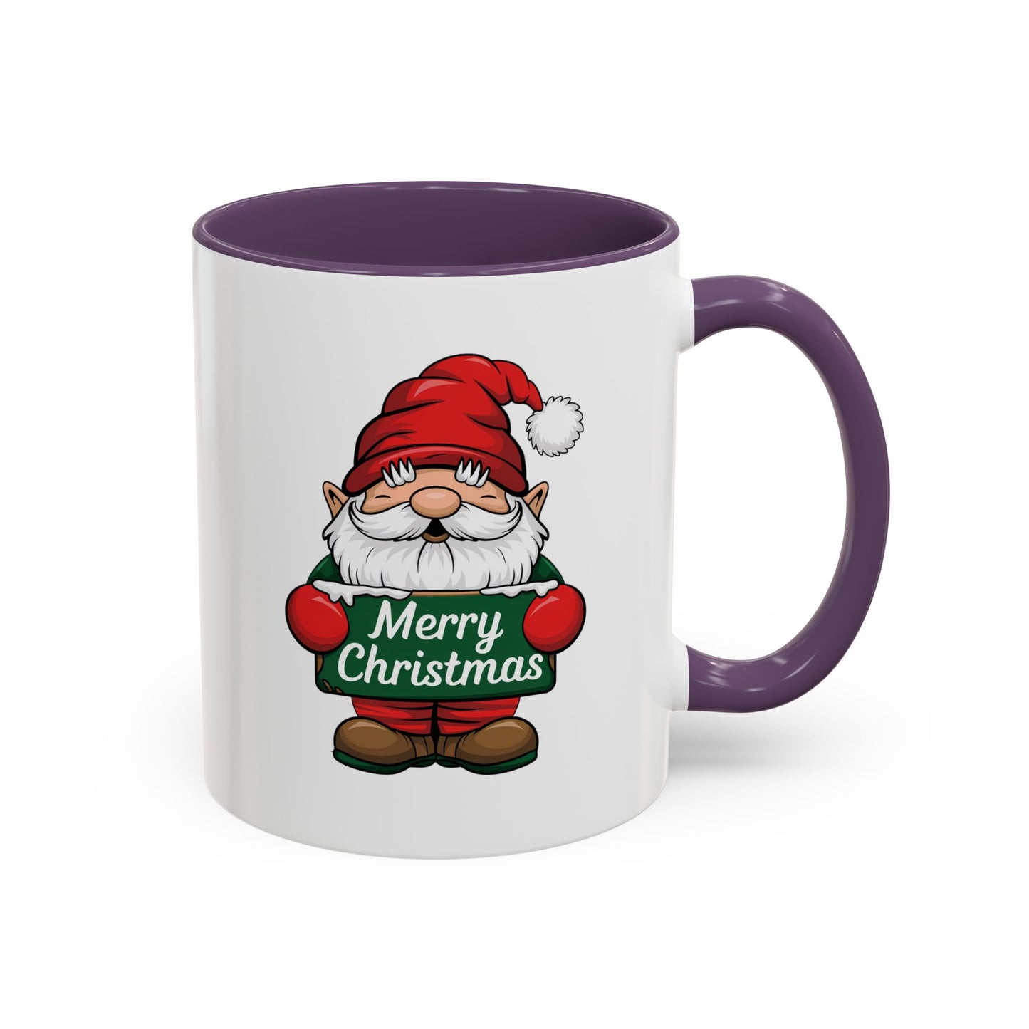 Christmas Mug - Merry Christmas White & Green Text Gnome Snow