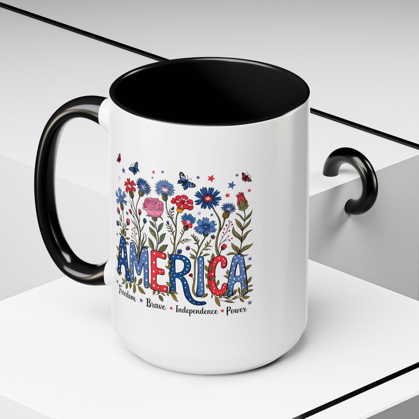 4th of July Mug - Floral America Patriotic