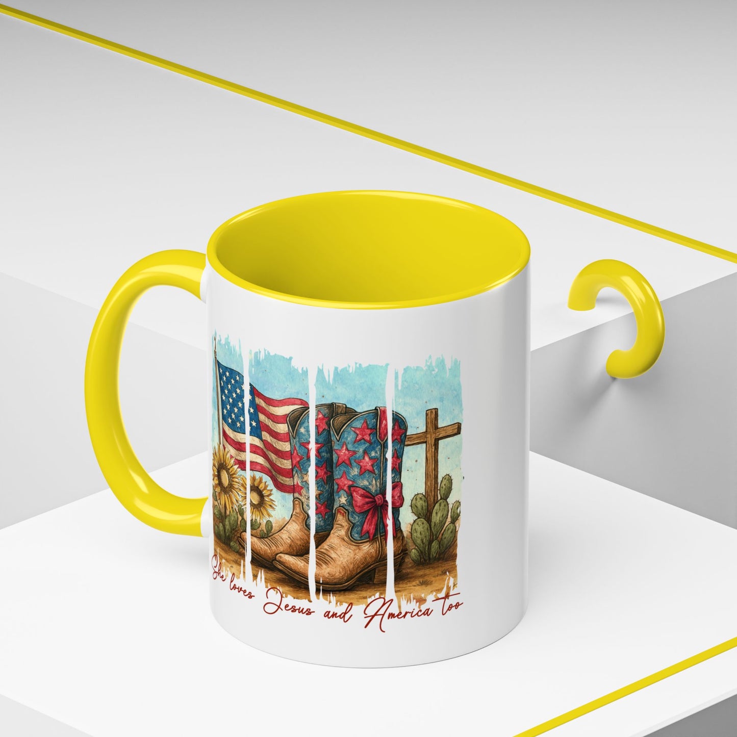 4th of July Mug - She Loves Jesus & America Too Boots