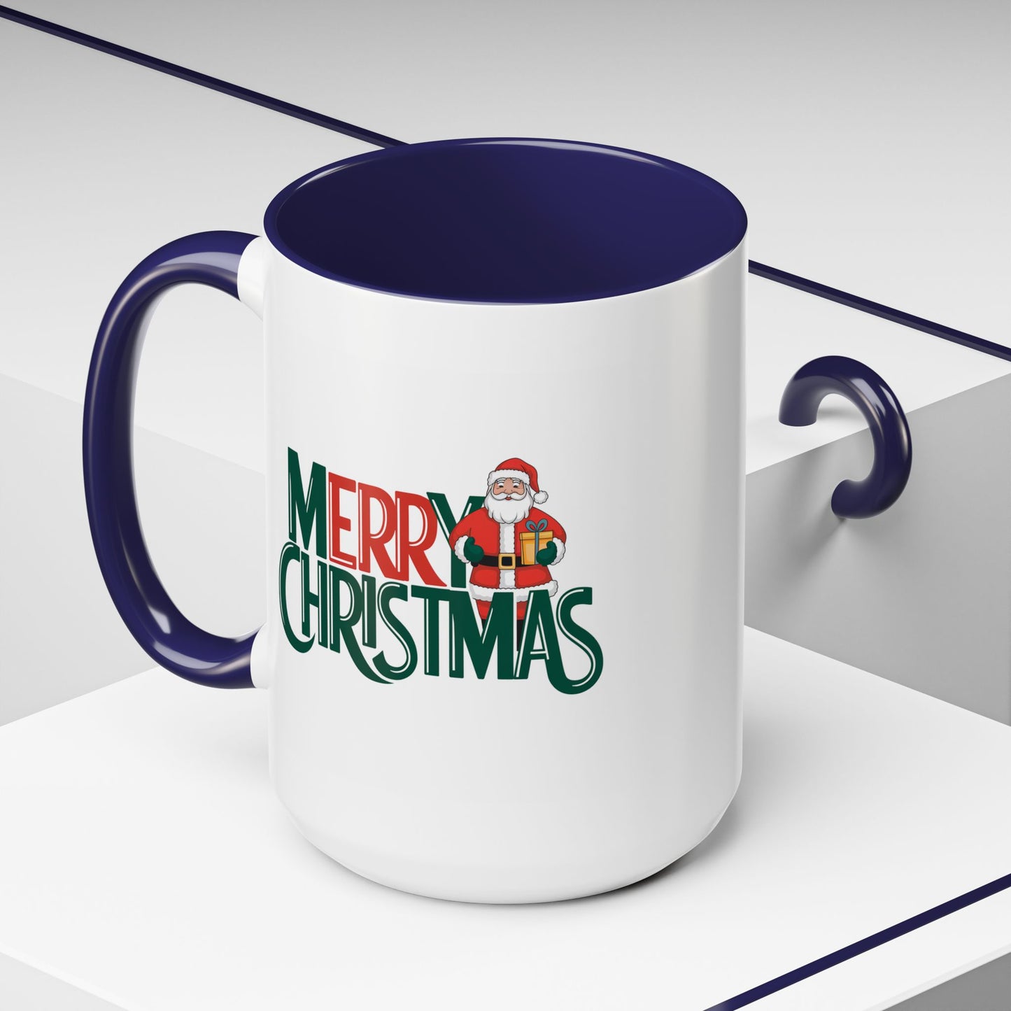 Christmas Mug - Merry Christmas Green & Red Text Santa Present