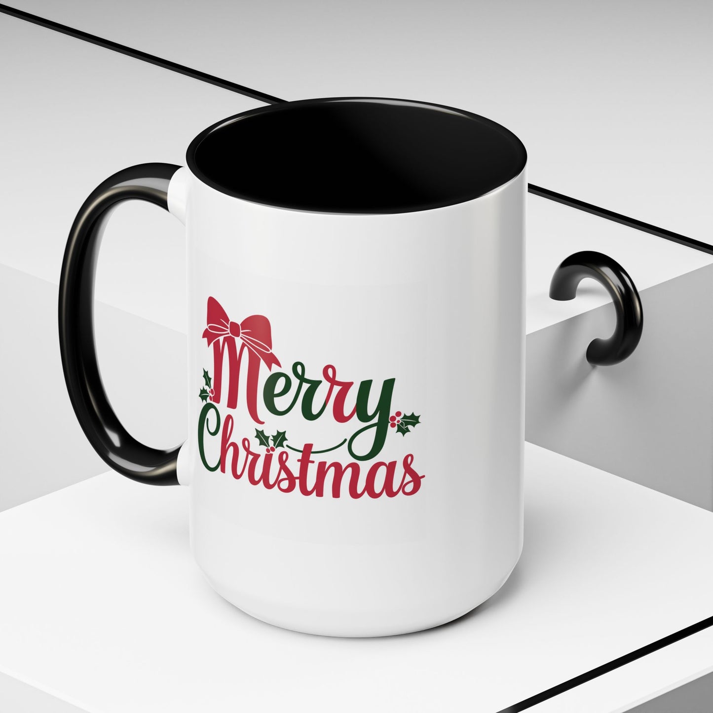 Christmas Mug - Merry Christmas Red & Green Text Bow