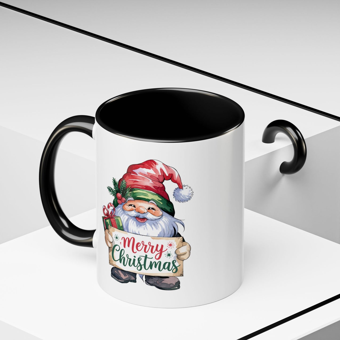 Christmas Mug - Merry Christmas Red & Green Text Gnome Present