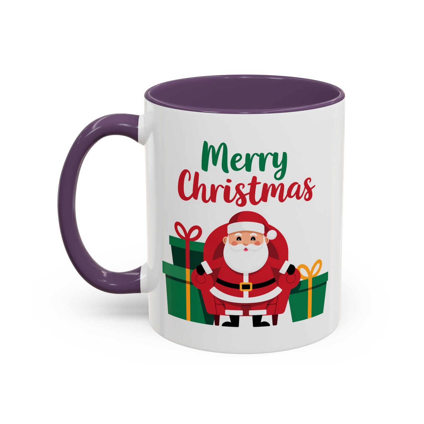 Christmas Mug - Merry Christmas Green & Red Text Santa Presents