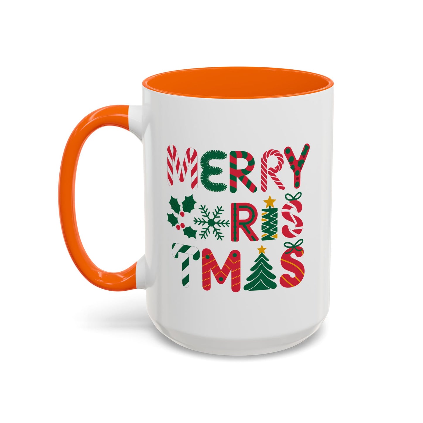 Christmas Mug - Merry Christmas Red Green & Gold Decorative Text