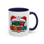 Christmas Mug - Merry Christmas Green Red Yellow and Blue Text Red Hats