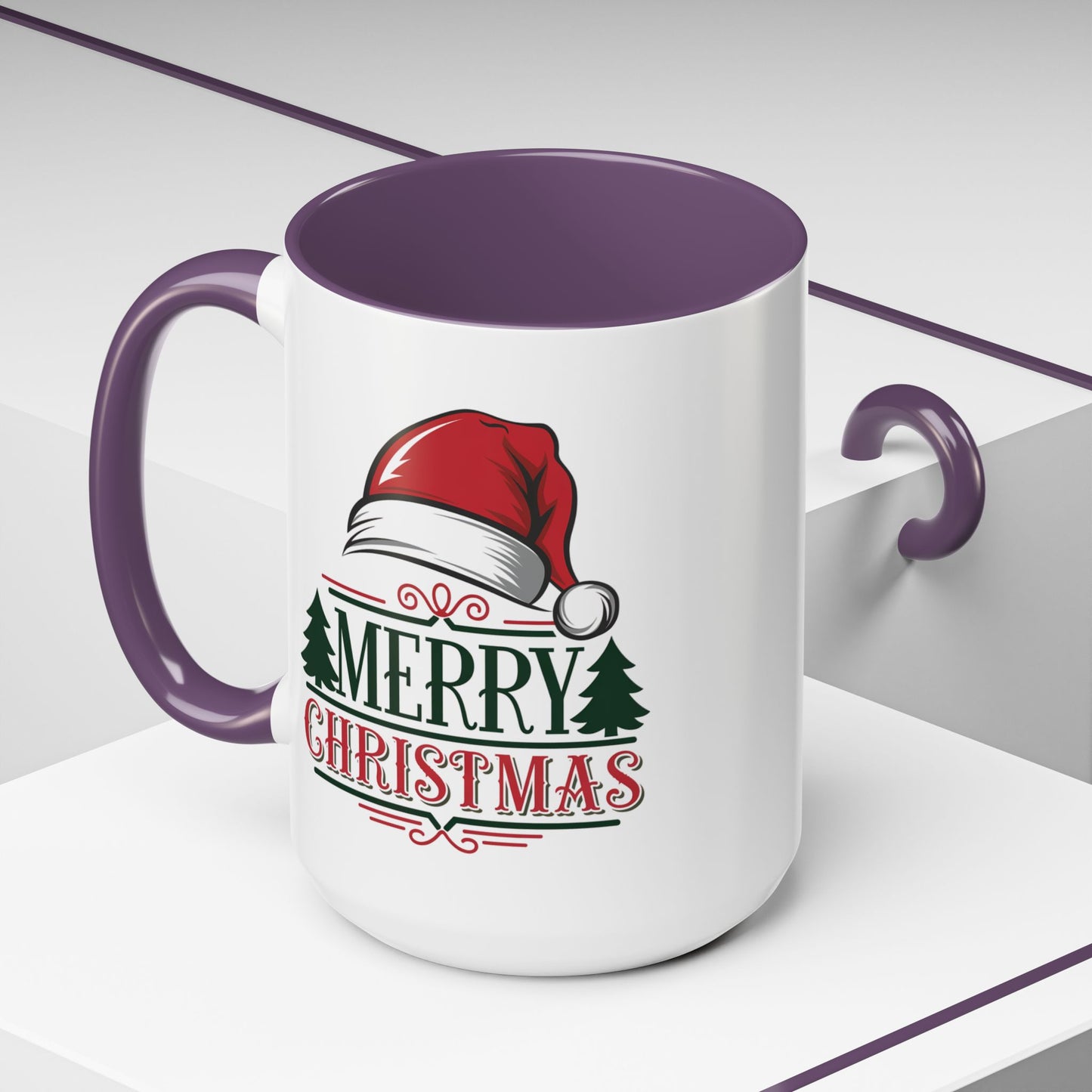 Christmas Mug - Merry Christmas Green & Red Text Red Hat