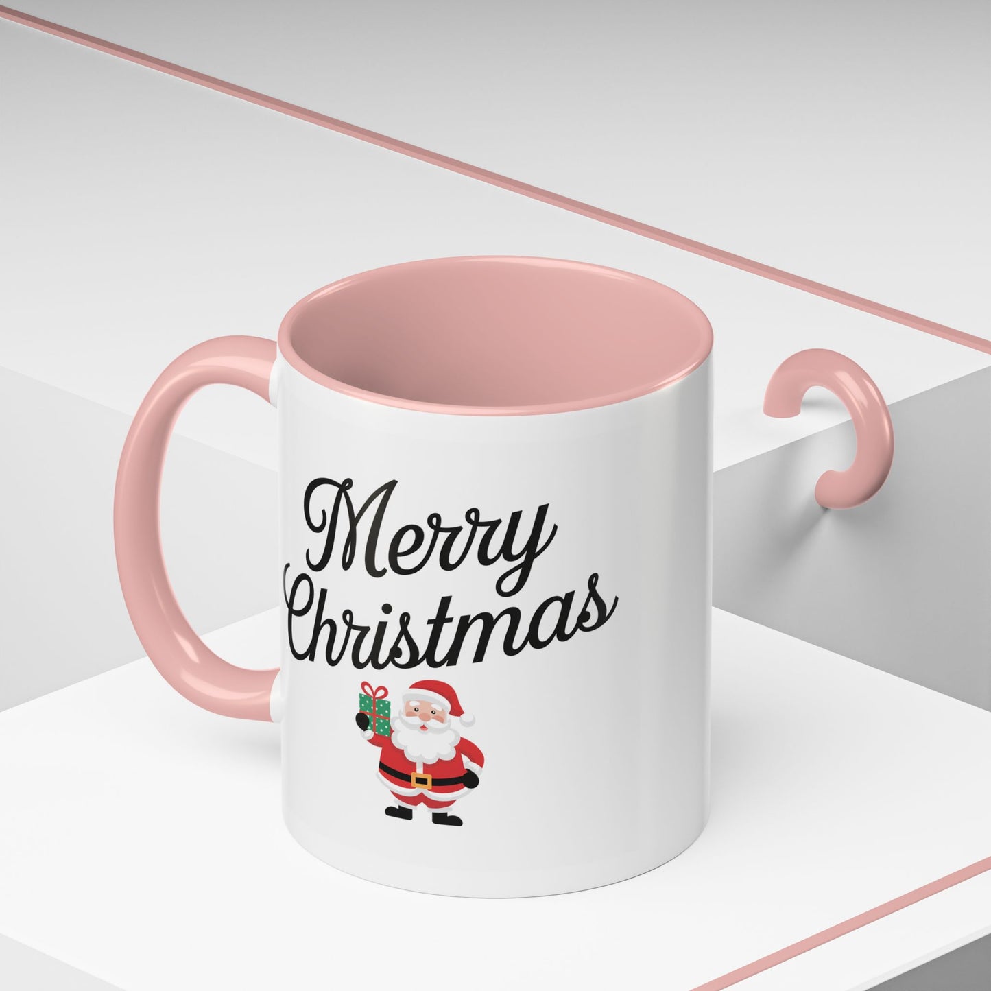 Christmas Mug - Merry Christmas Black Text Santa Present