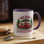 Christmas Mug - Merry Christmas Maroon Text Camper Trees