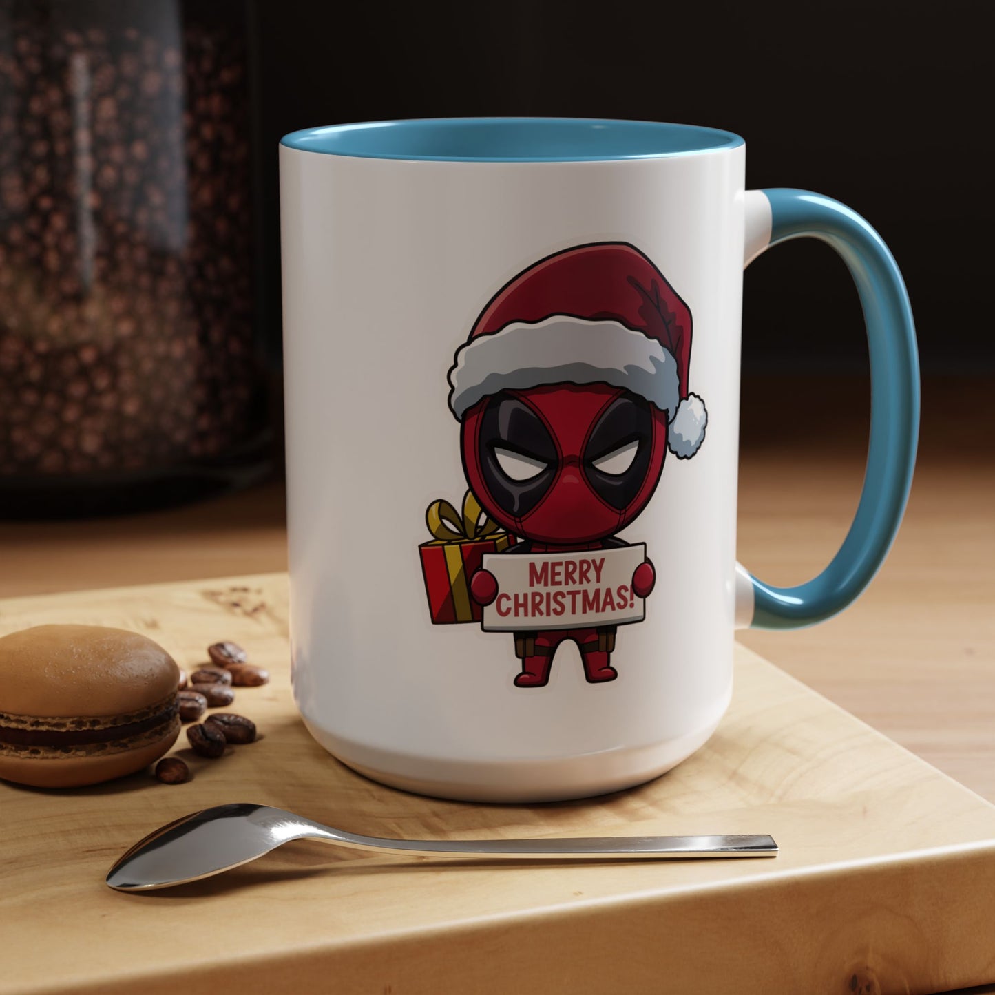 Christmas Mug - Merry Christmas Red Text Superhero