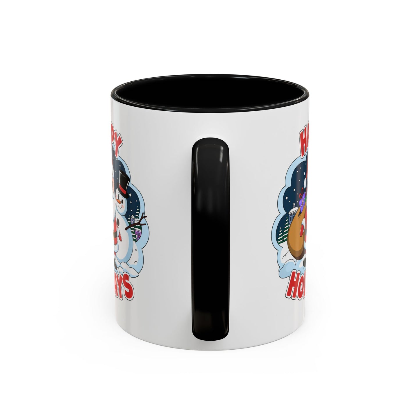 Christmas Mug - Happy Holidays Red & White Text Santa Snowman