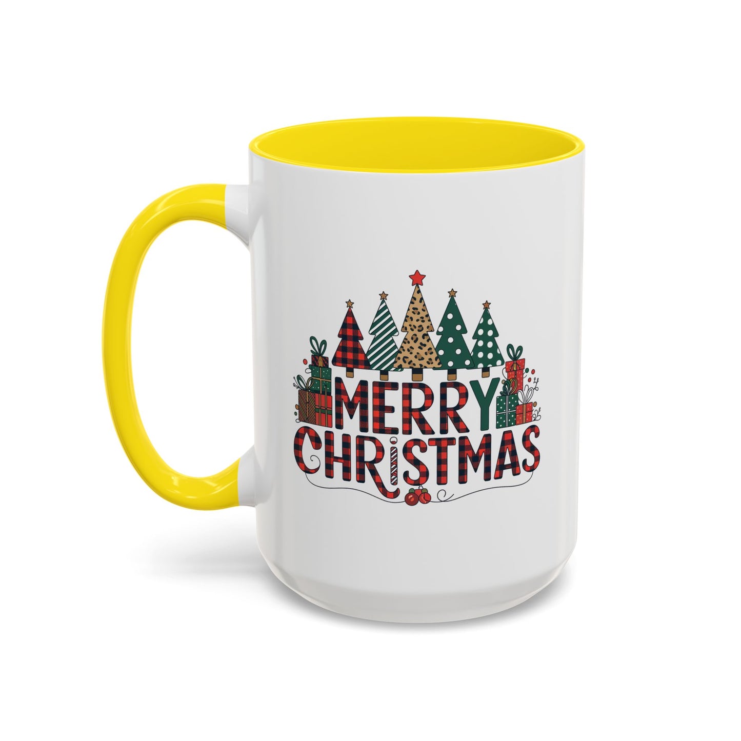 Christmas Mug - Merry Christmas Tartan Text Trees Presents