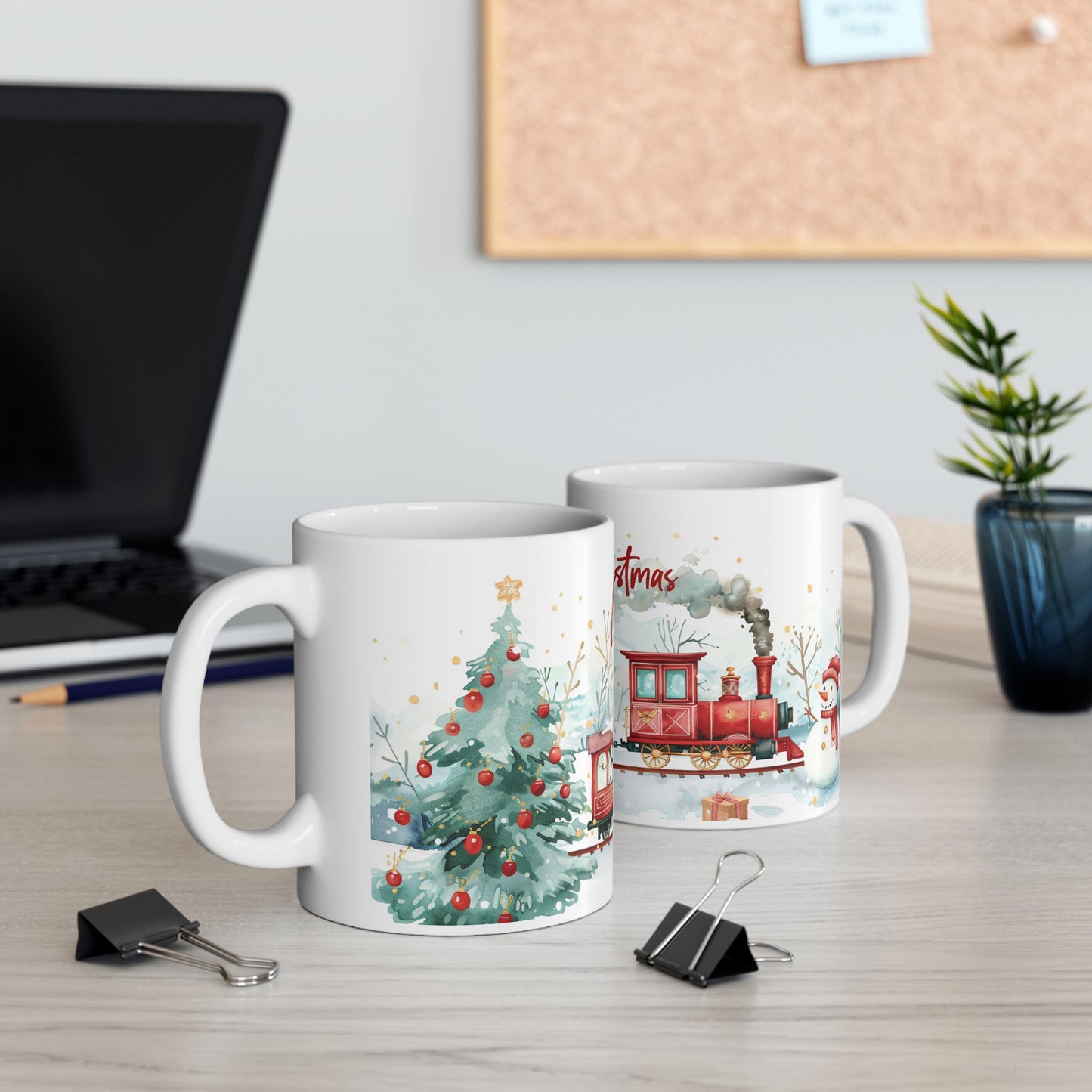 Christmas Mug - Merry Christmas Snowy Landscape Train