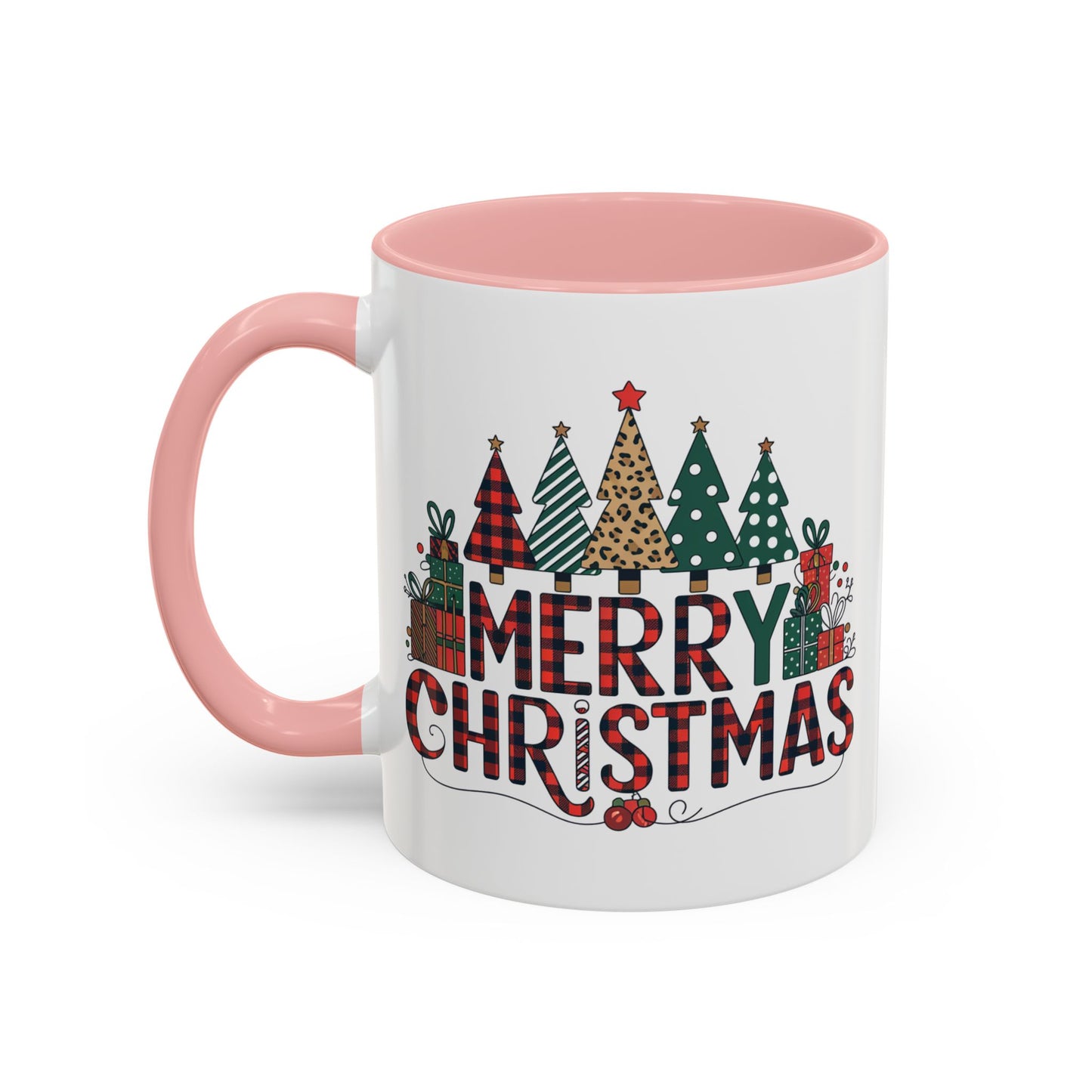Christmas Mug - Merry Christmas Tartan Text Trees Presents