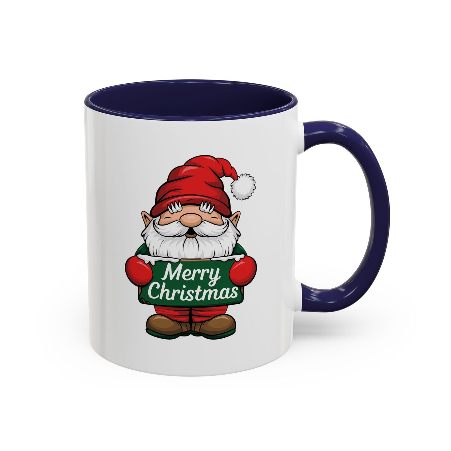 Christmas Mug - Merry Christmas White & Green Text Gnome Snow