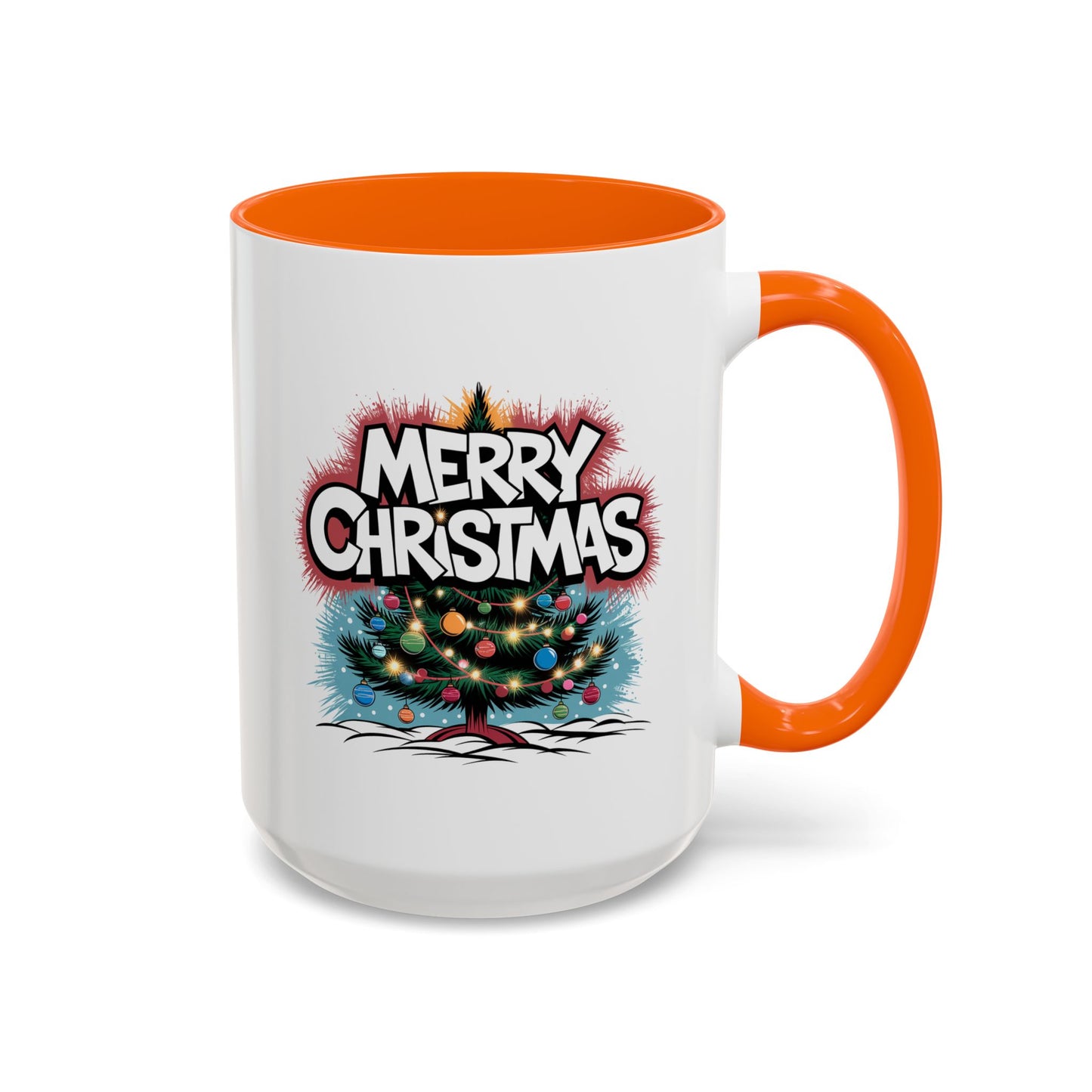 Christmas Mug - Merry Christmas White & Red Text Tree Lights