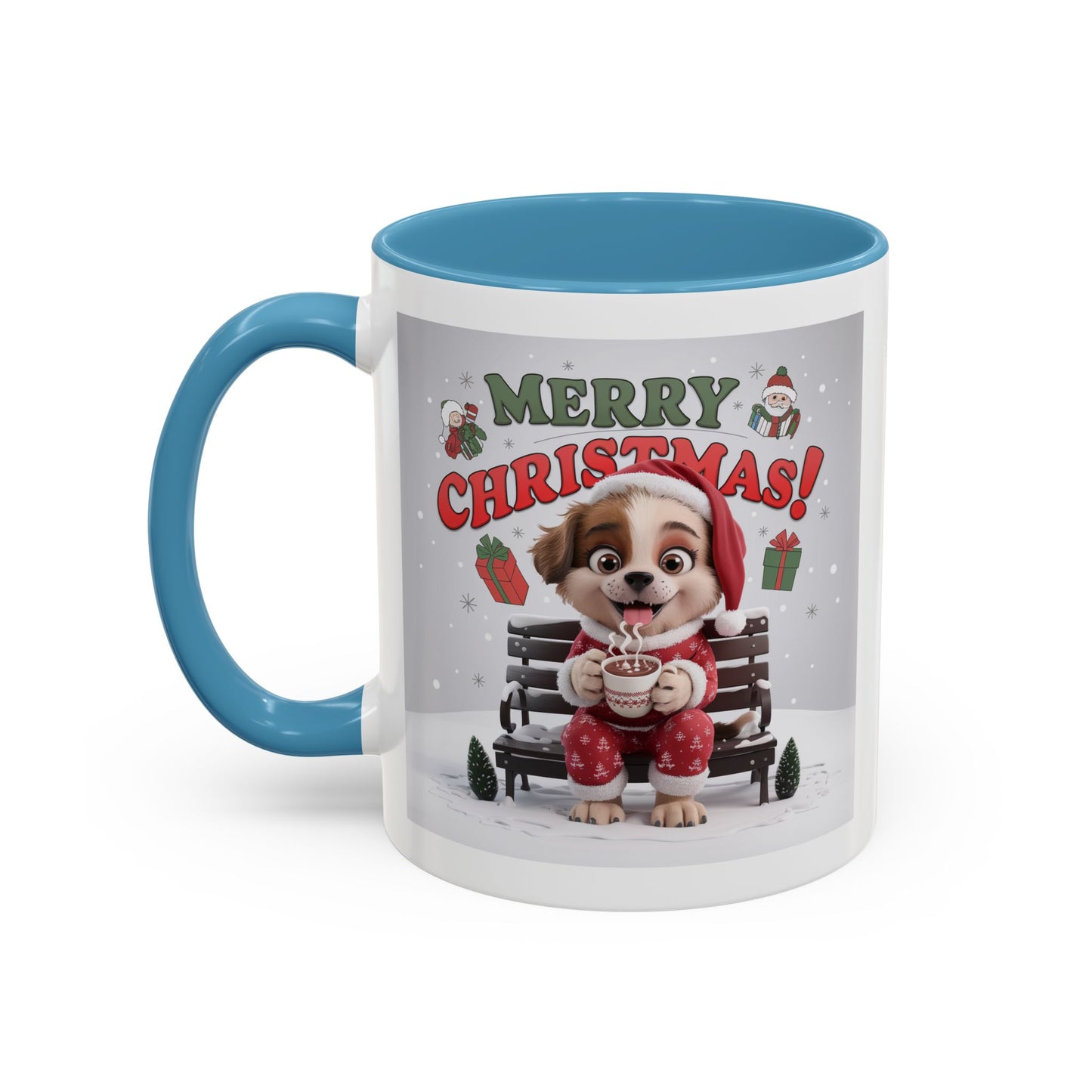 Christmas Mug - Merry Christmas Red Text Puppy Red Top
