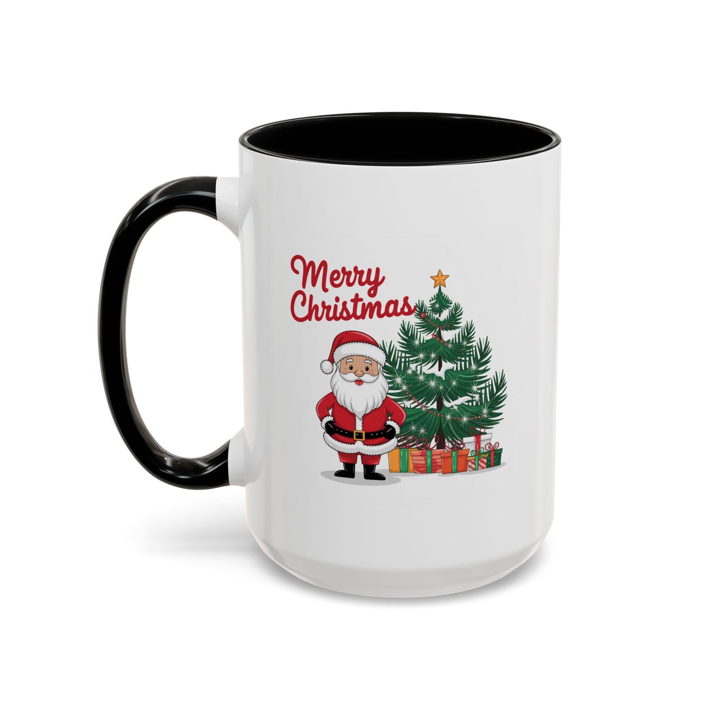 Christmas Mug - Merry Christmas Red Text Santa Tree Presents