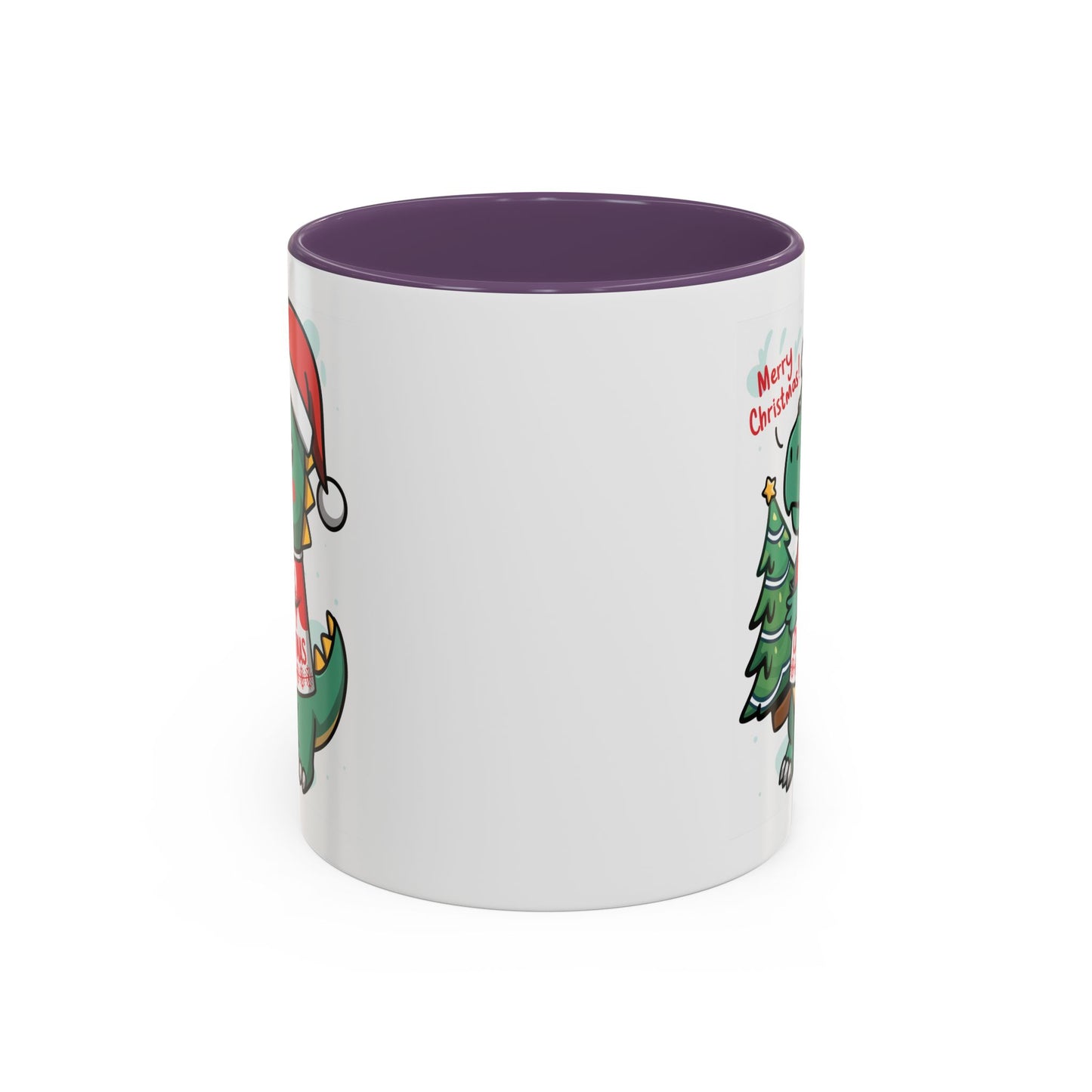 Christmas Mug - Merry Christmas Red Text Dinosaur Tree