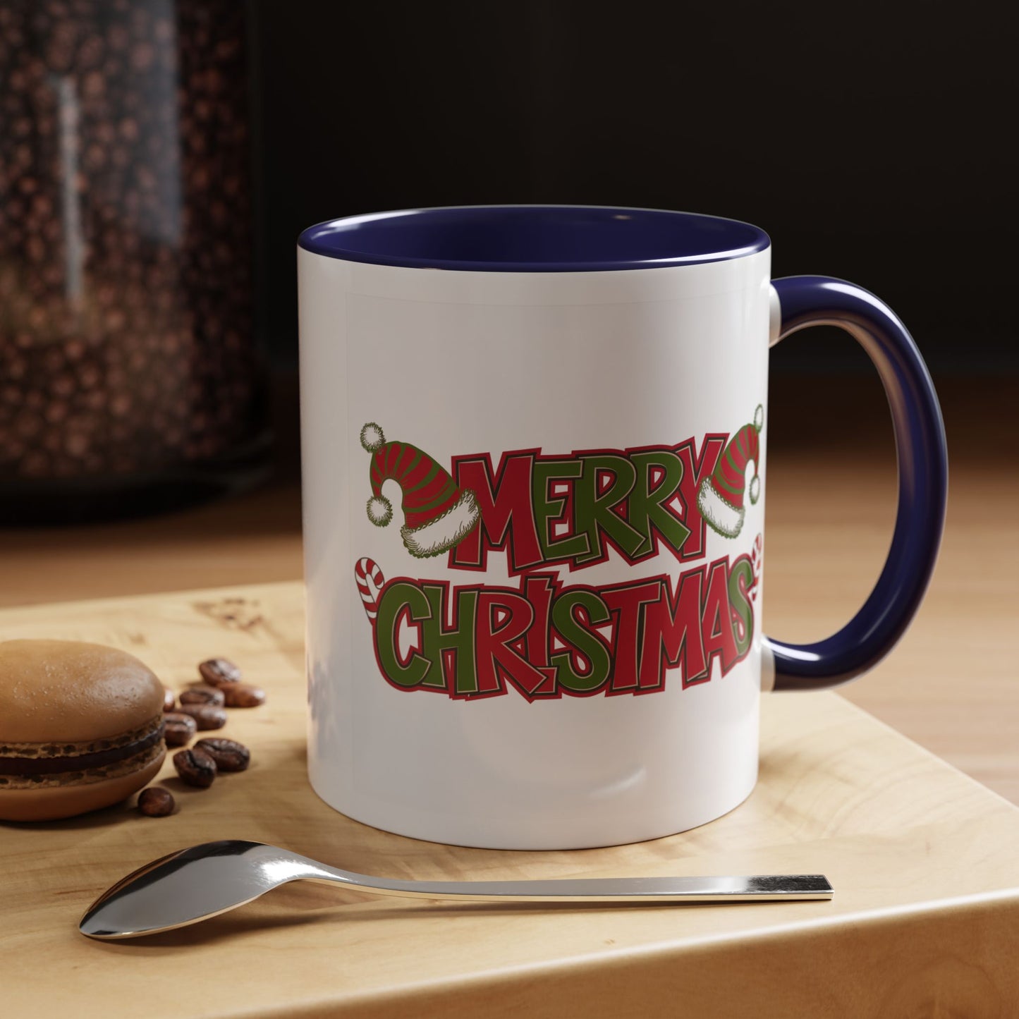 Christmas Mug - Merry Christmas Red & Green Text Hats Candy Canes
