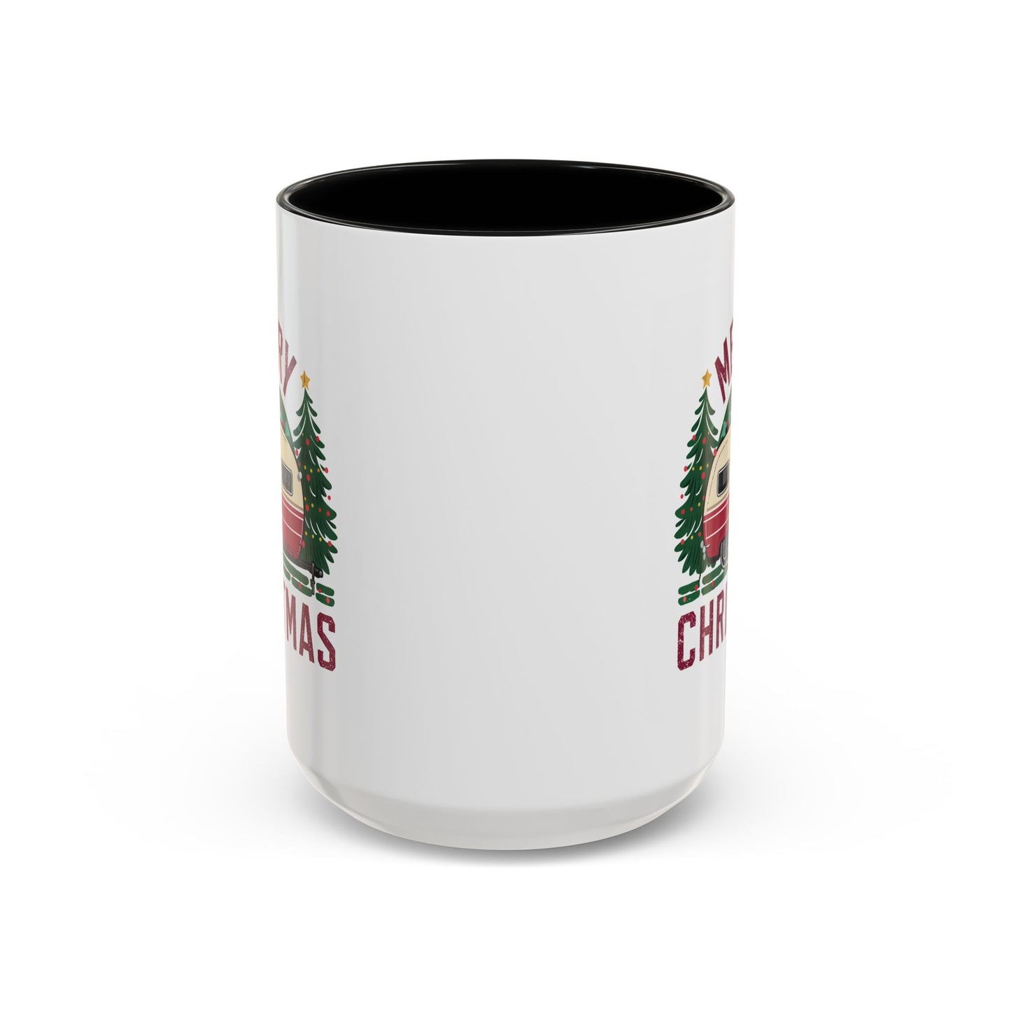 Christmas Mug - Merry Christmas Maroon Text Camper Trees