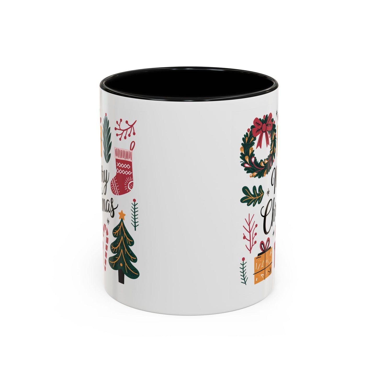 Christmas Mug - Merry Christmas Green Text Presents Tree Candy Cane
